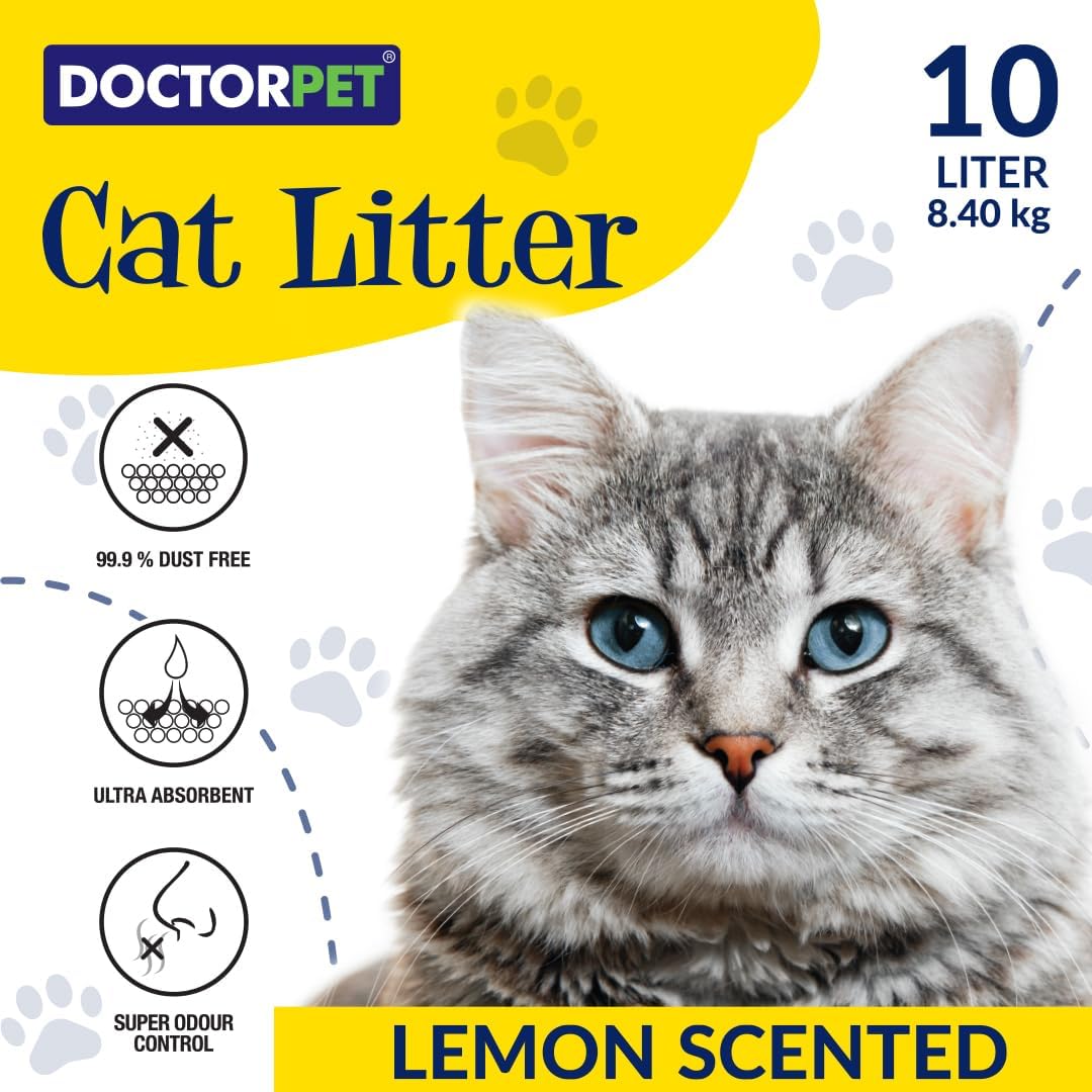 Doctor Pet Clumping Natural White Bentonite Lemon Scented Cat Litter - 10L