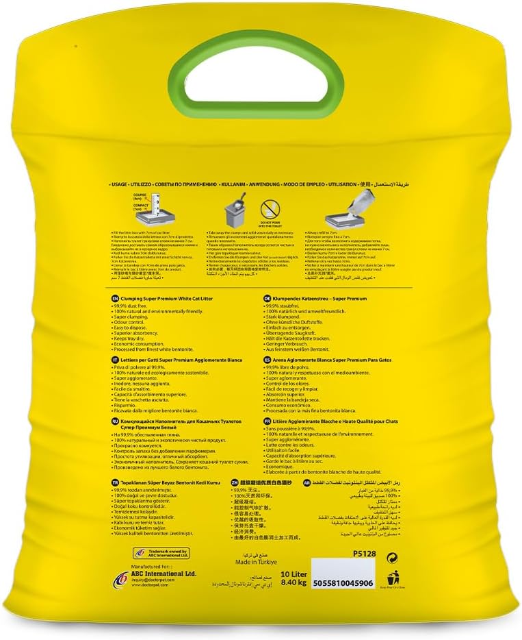 Doctor Pet Clumping Natural White Bentonite Lemon Scented Cat Litter - 10L