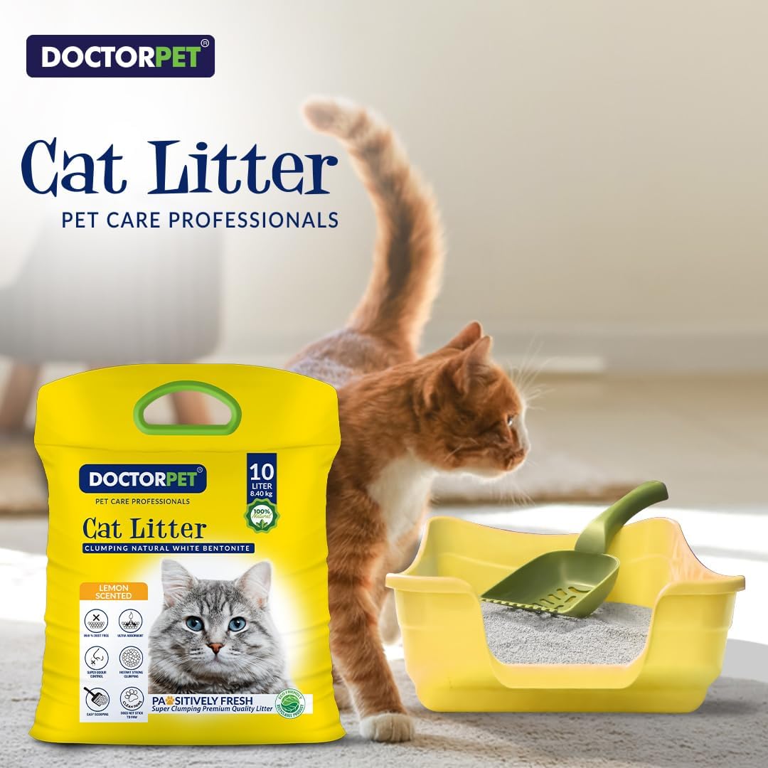 Doctor Pet Clumping Natural White Bentonite Lemon Scented Cat Litter - 10L