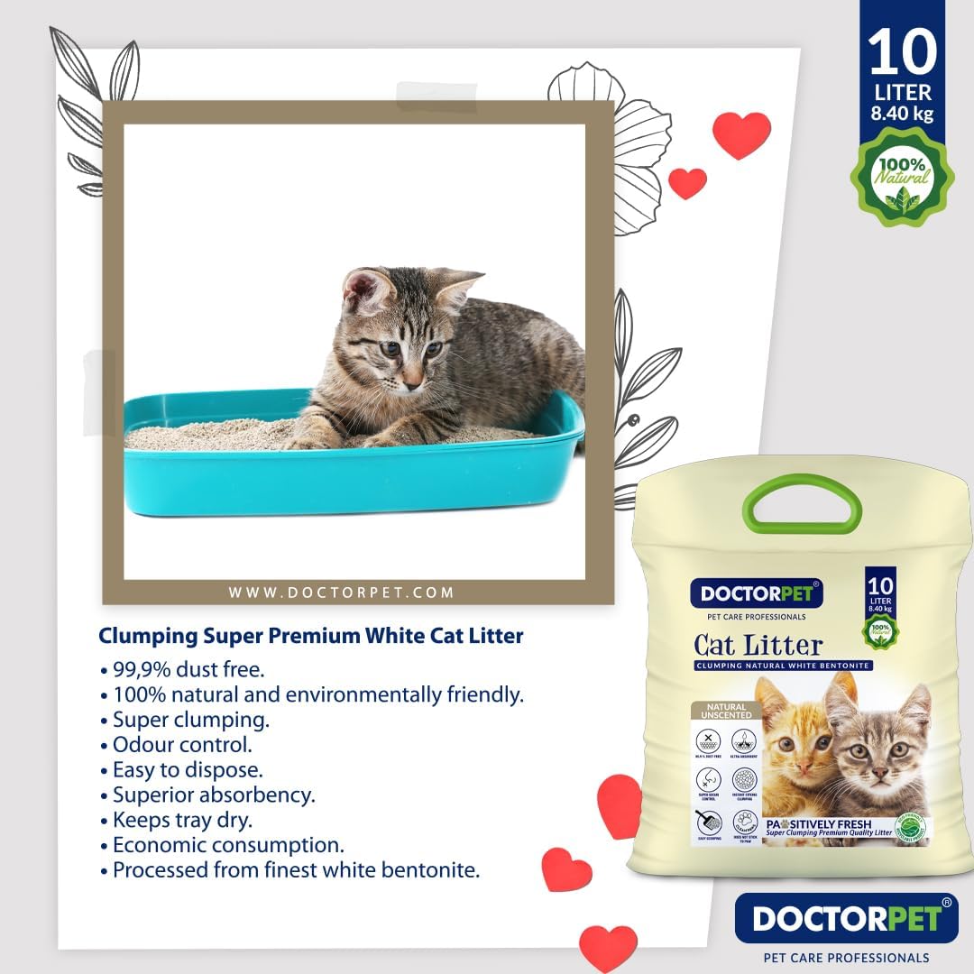 Doctor Pet Clumping Natural White Bentonite Unscented Cat Litter - 10L