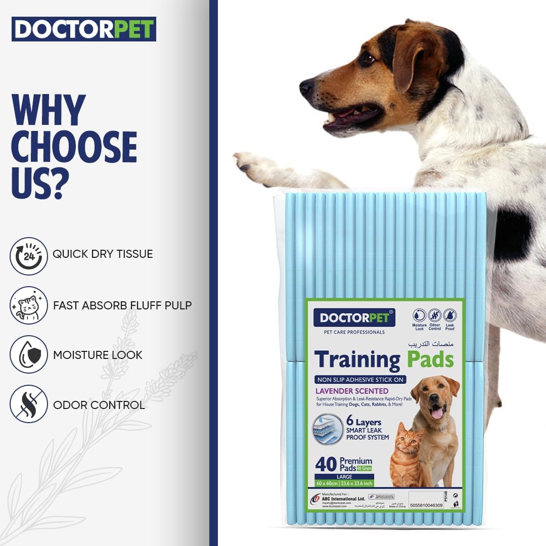 Doctor Pet Lavender Training Pads - 40ct - Large - 60 x 60 cm