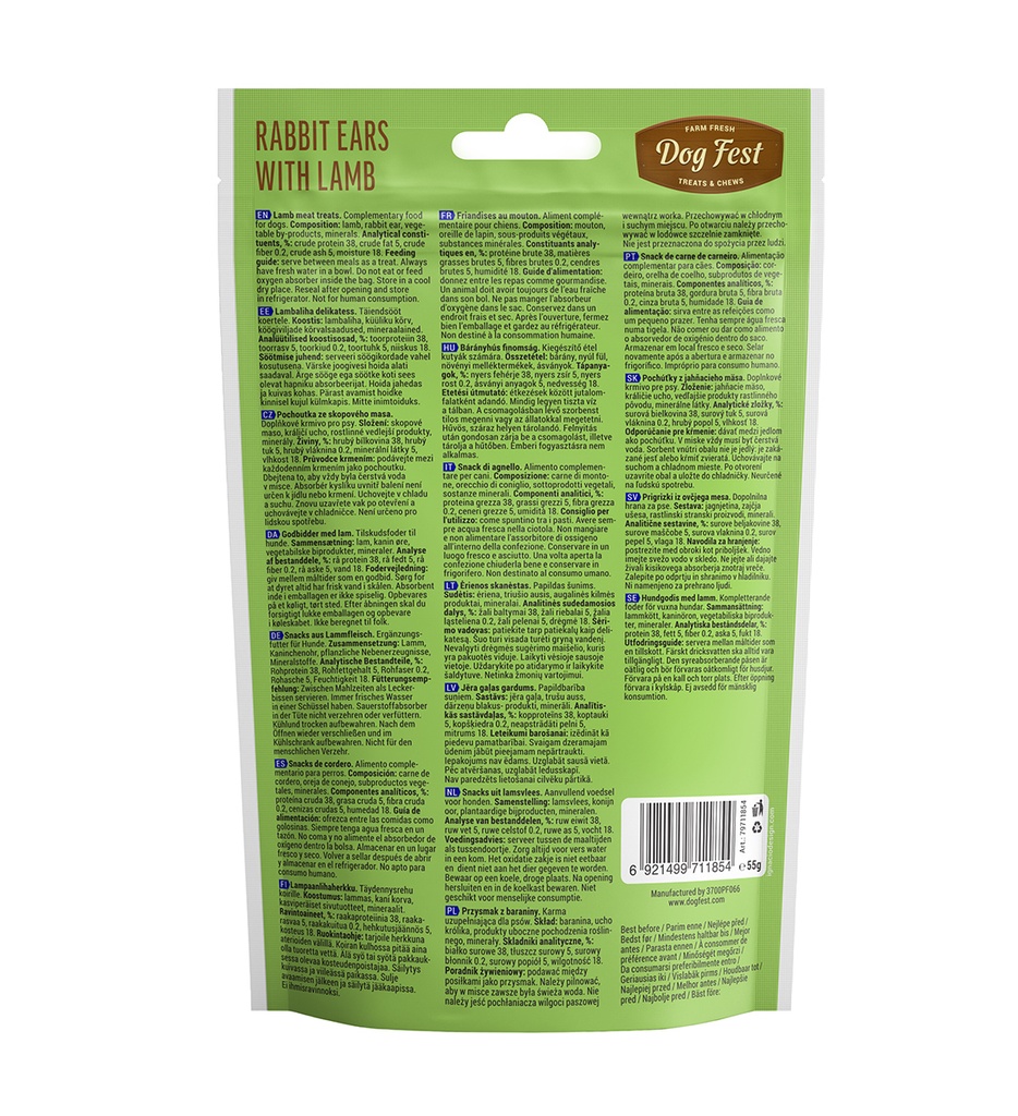 Dog Fest Rabbit Ears with Lamb for Mini Dogs 55g