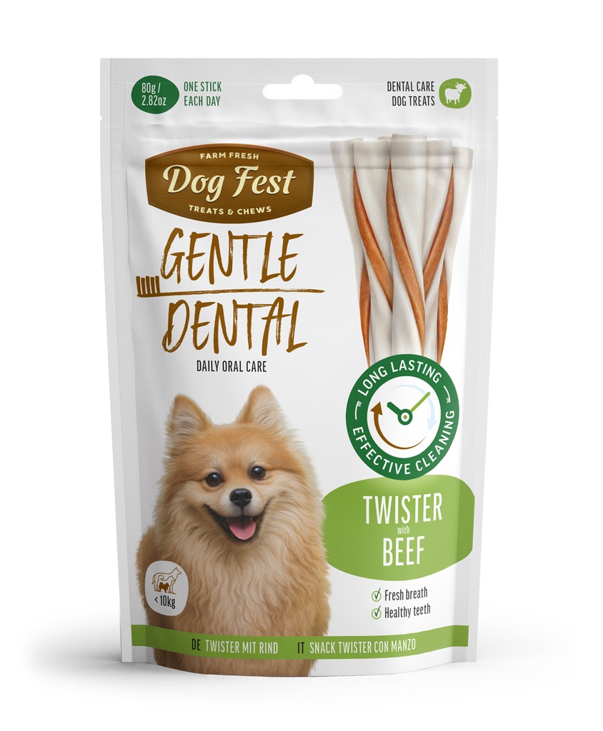 Dog Fest Twister Dental Treats for Adult Dogs – Beef 80g (9cm)