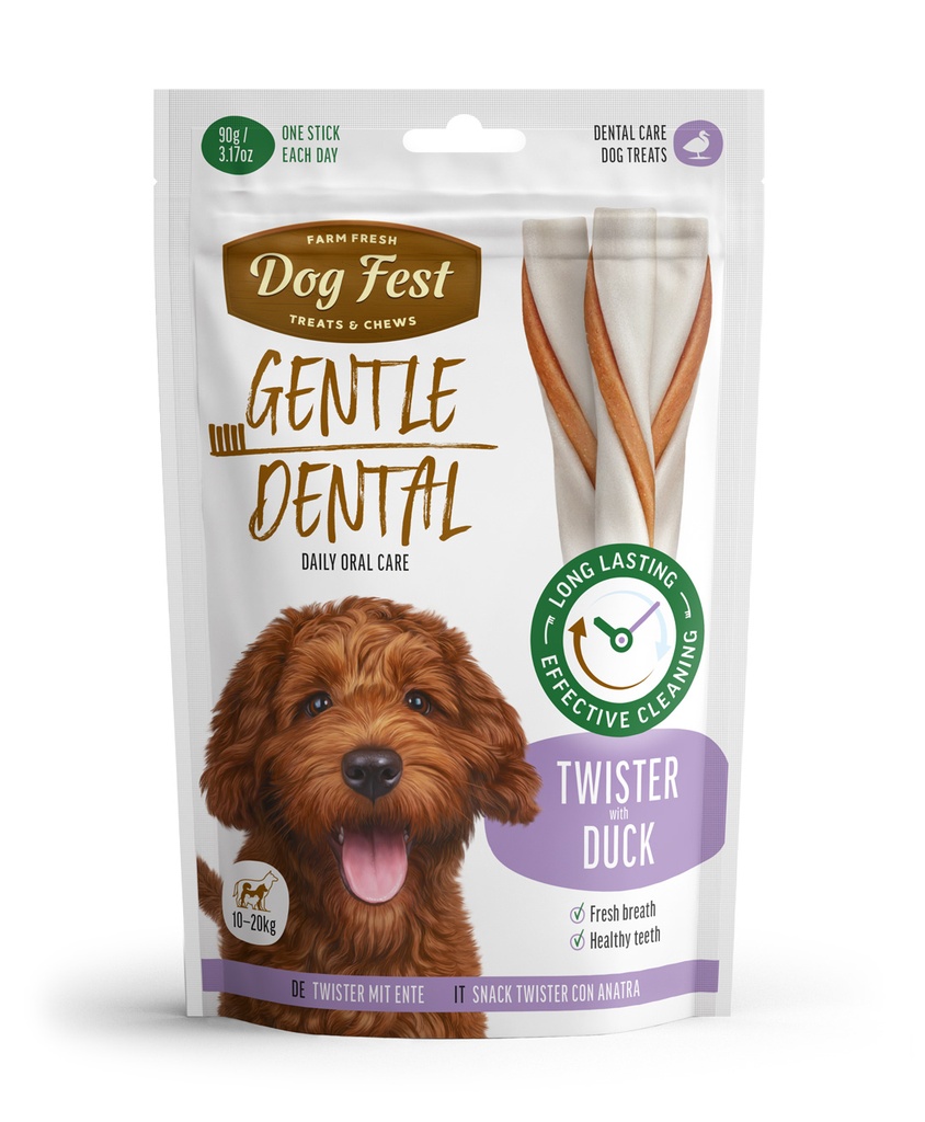 Dog Fest Twister Dental Treats for Adult Dogs – Duck 90g (13cm)