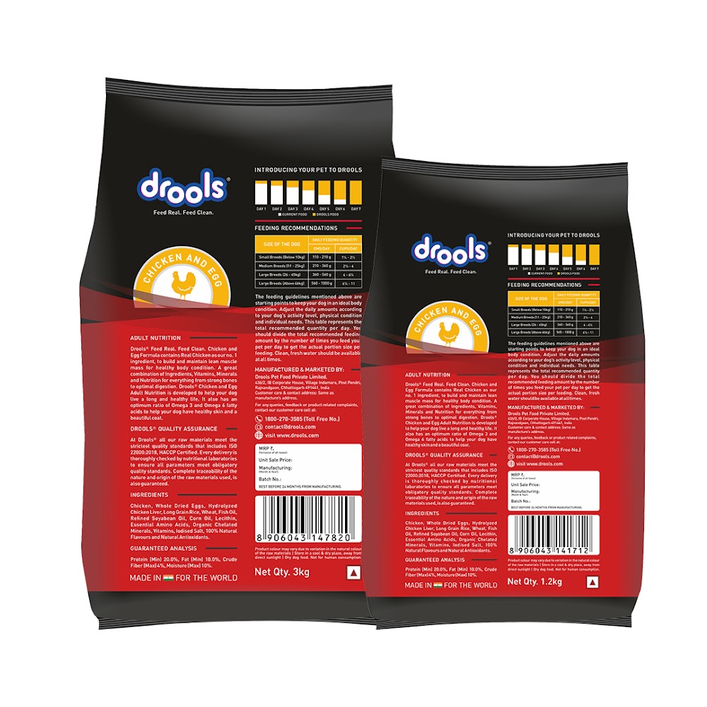 Drools Chicken and Egg Adult Dog Food, 3kg with Free 1.2kg