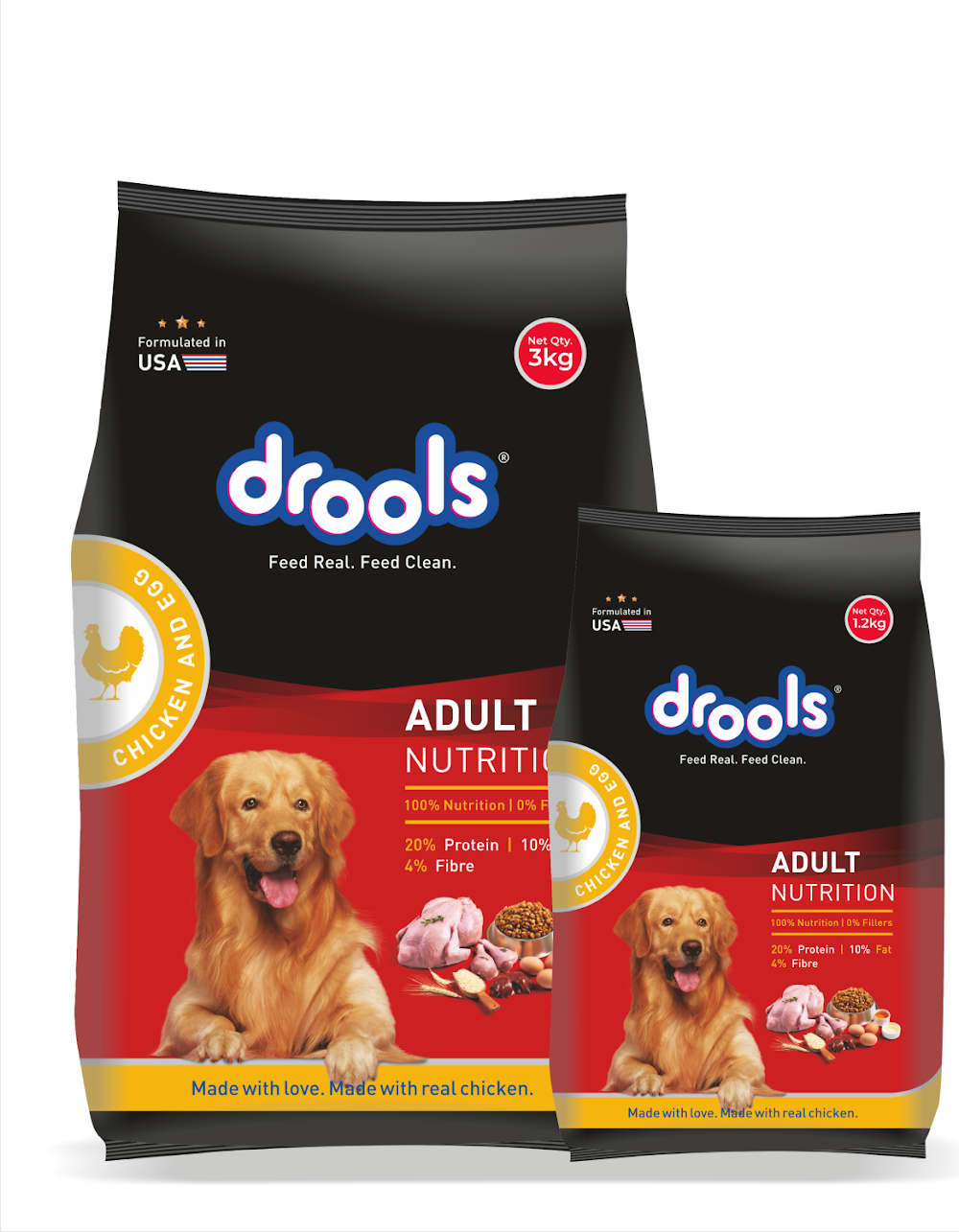 Drools Chicken and Egg Adult Dog Food, 3kg with Free 1.2kg