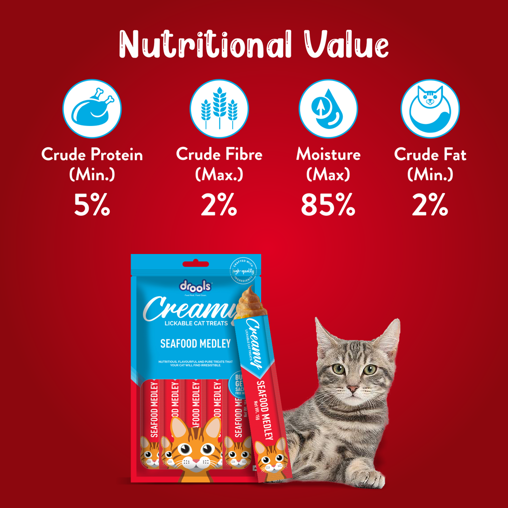 Drools Creamy Seafood Medley Cat Treats 5x15g (75gm)