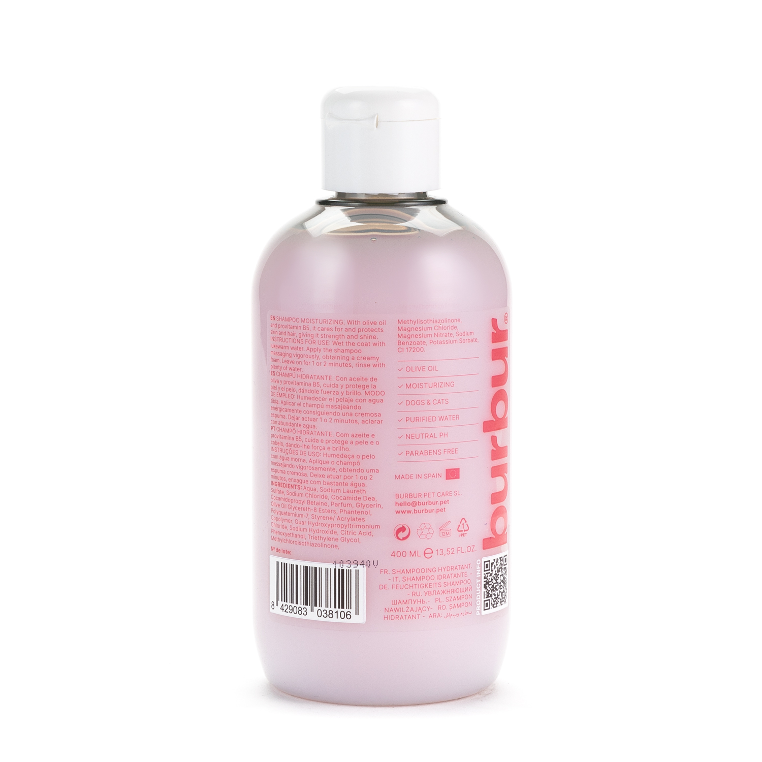 Burbur Dog and Cat Moisturizing Olive Oil Shampoo (400 ml) - Made in Spain