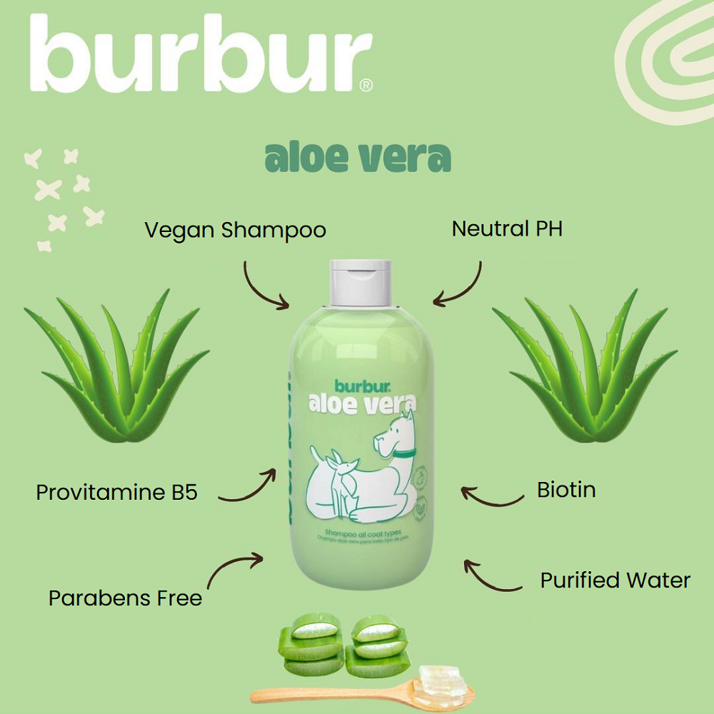 Burbur Dog and Cat Aloe Vera All Coat Types Shampoo (400 ml) - Made in Spain