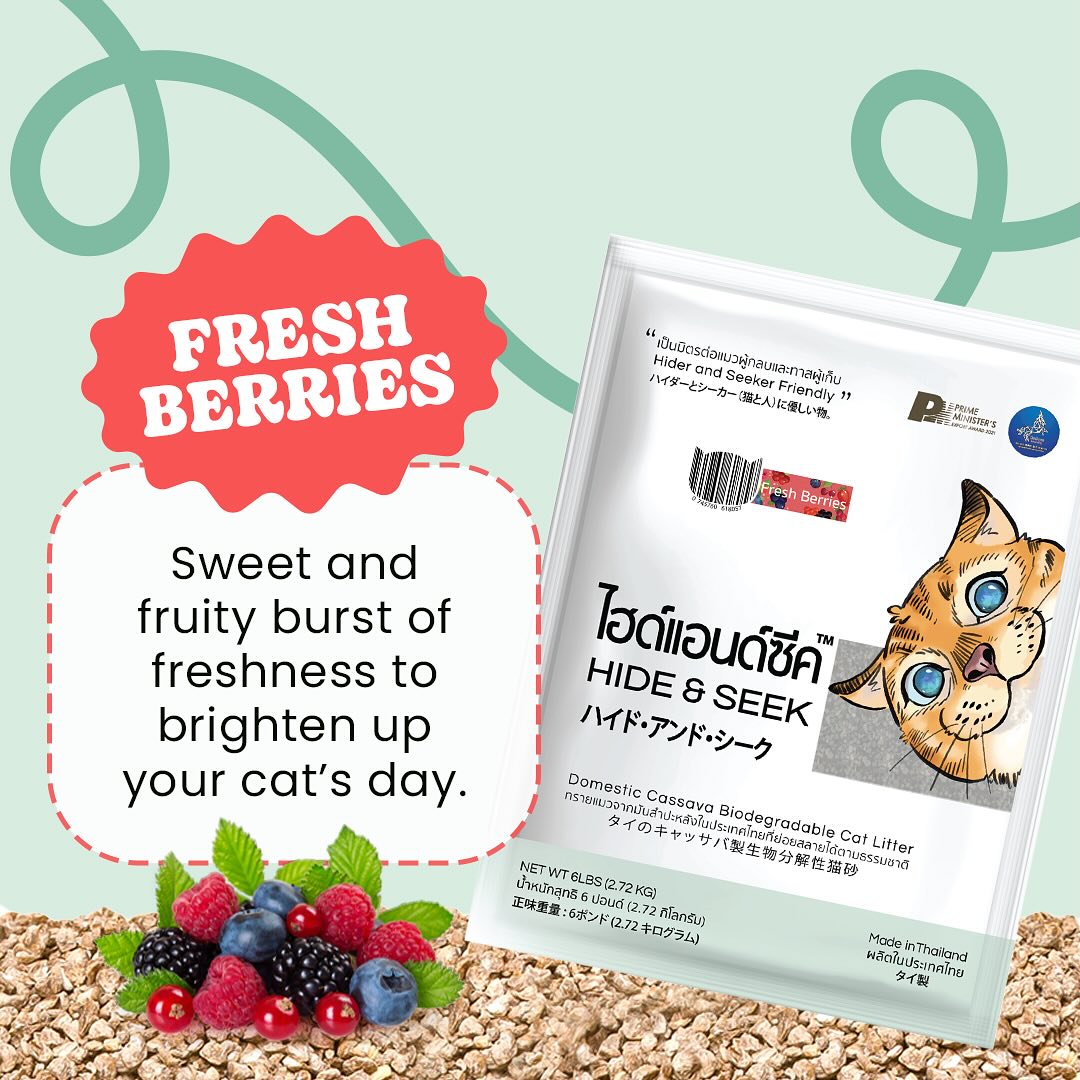 Hide & Seek Cassava Cat Litter Biodegradable-Flushable Fresh Berries Scented (18 Lb - 8.16 Kg)