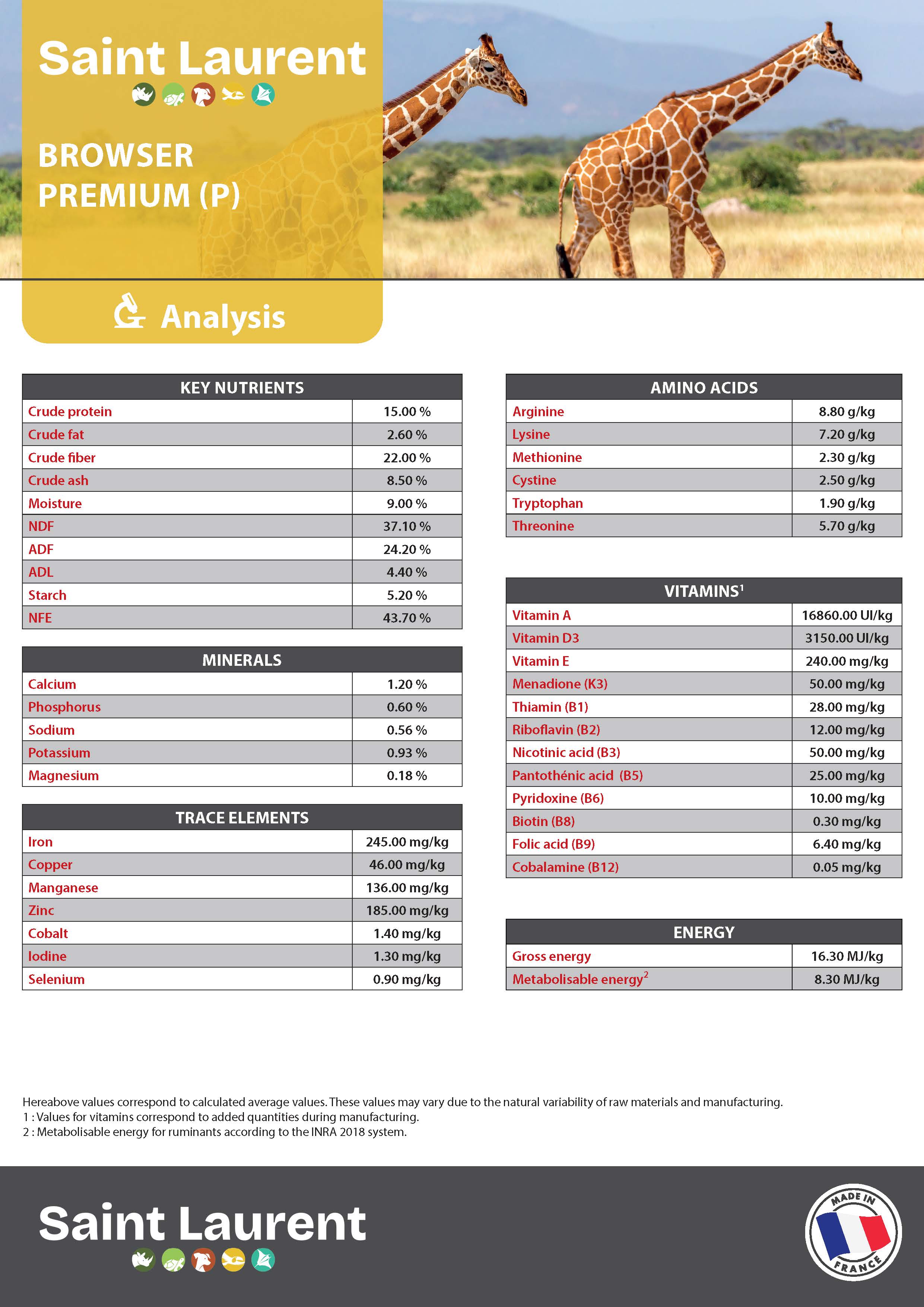 St Laurent Brower Premium (20 Kg) - Complete Pellet Diet for Giraffes, Kudus, Black Rhinoceros - Made in France