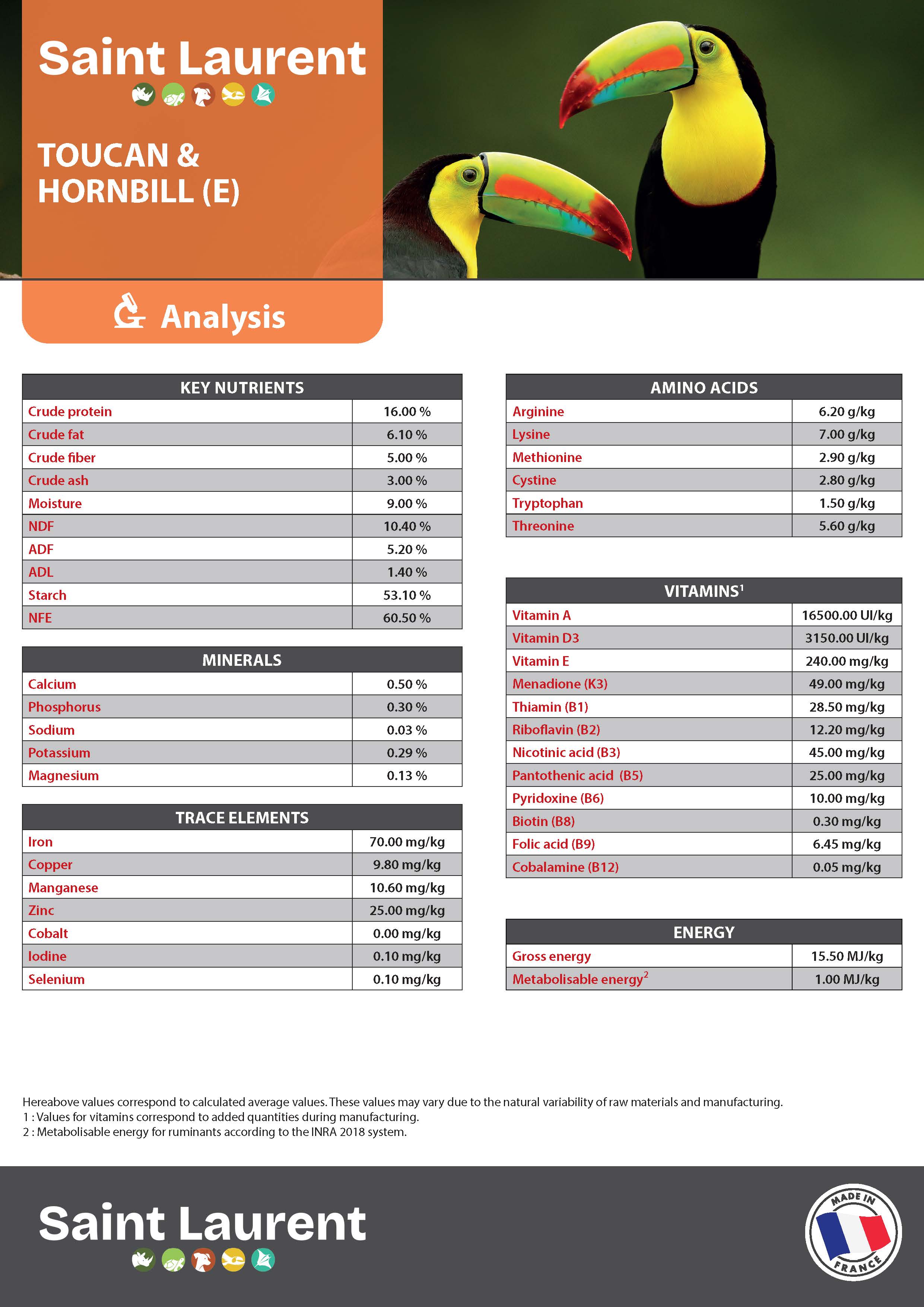 St Laurent Toucan & Hornbill (10 Kg) - Complete Extruded Pellet Diet for Toucans & Hornbills - Made in France