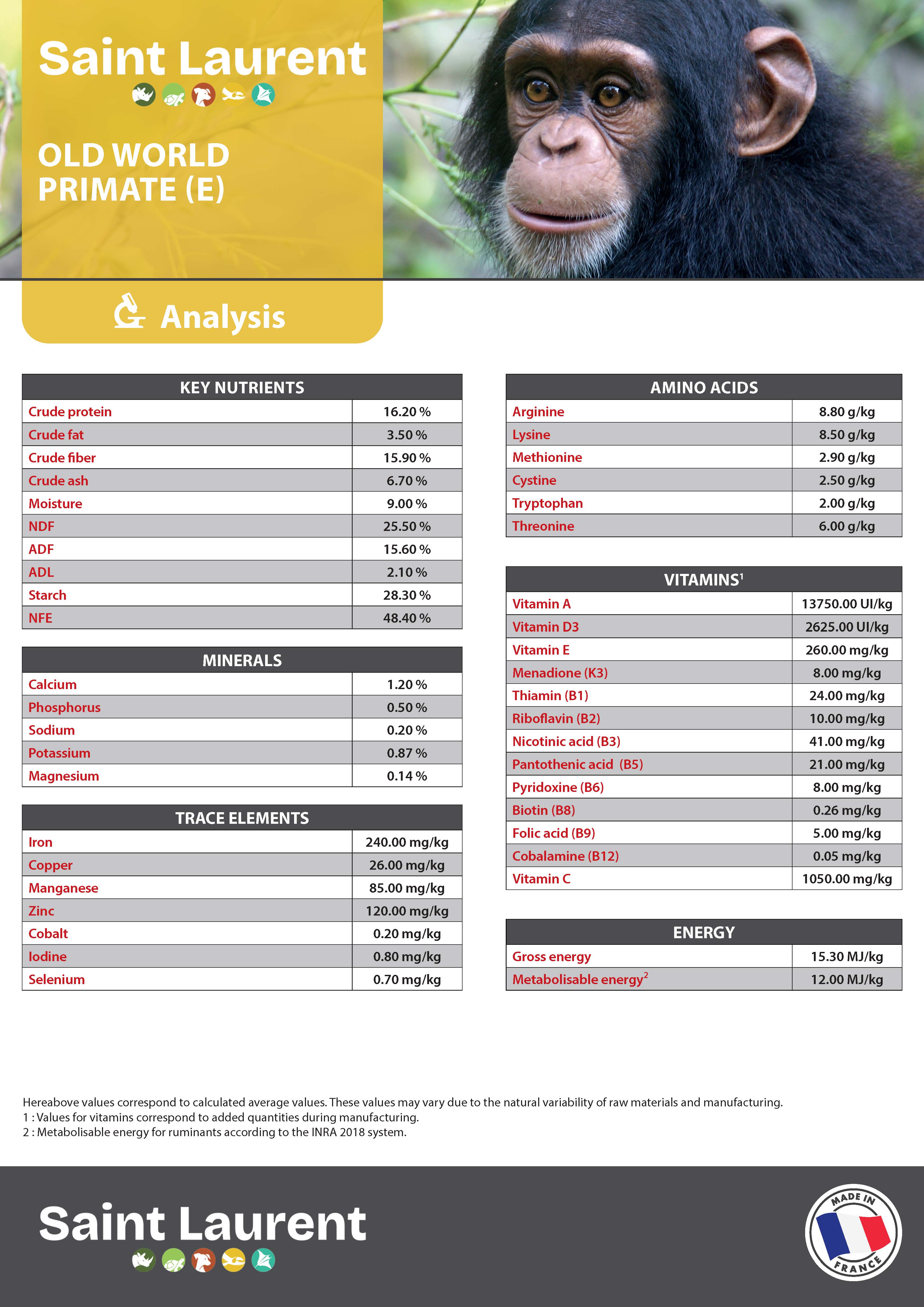 St Laurent Old World Primate (10 Kg) - Complete Extruded Pellet Diet for Old World Primates - Made in France