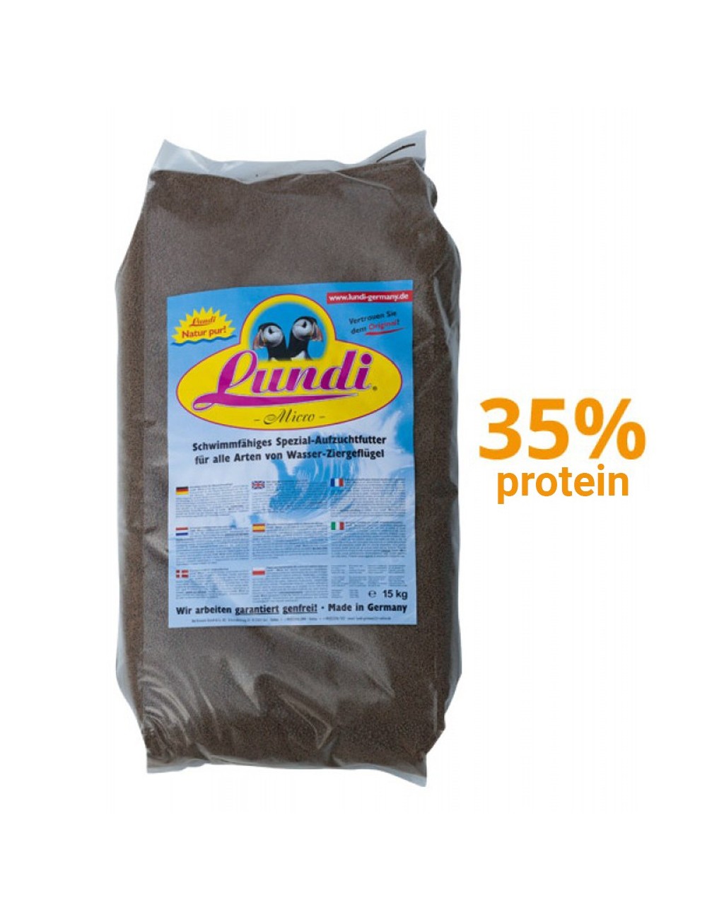 Lundi Micro (15 Kg) - 2 mm Floating Pellets. Specialized Rearing Feed for All Ornamental Waterfowl - Made in Germany