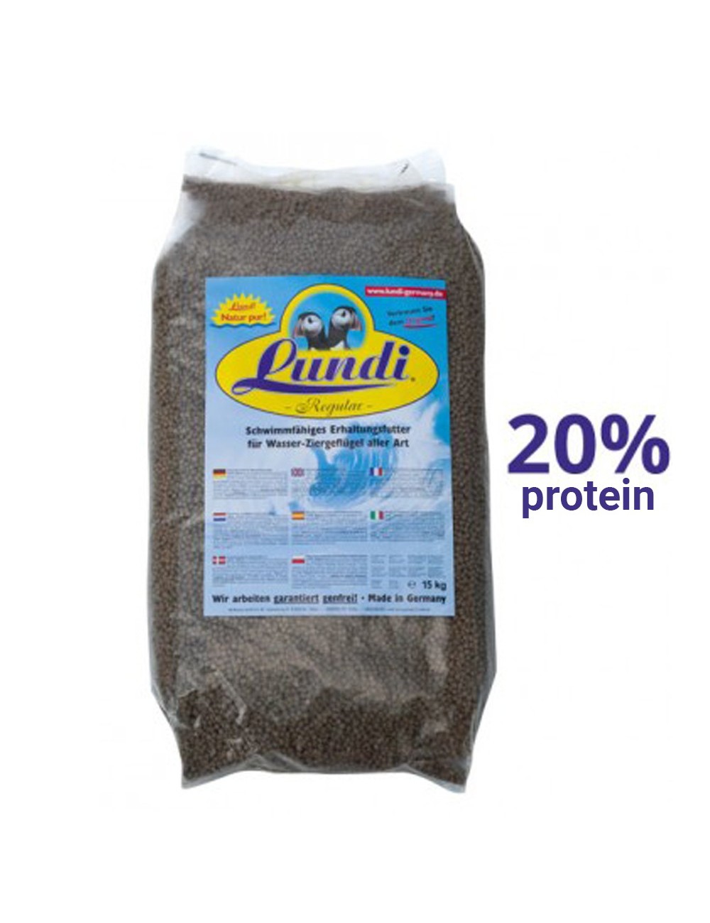 Lundi Regular (15 Kg) - 5 mm Floating Pellets. Optimally Balanced Feed for All Types of Ornamental Waterfowl - Made in Germany