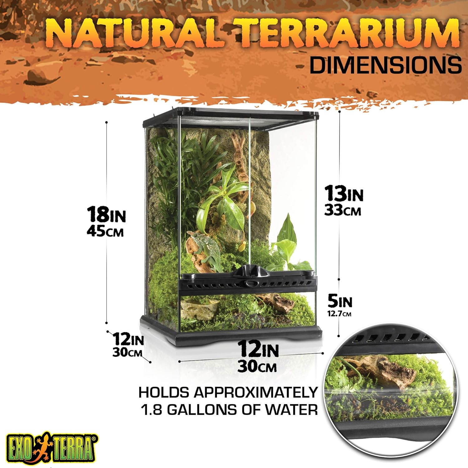 Exo Terra Advanced Paludarium & Rainforest Terrarium - Medium - 60 x 45 x 90 cm