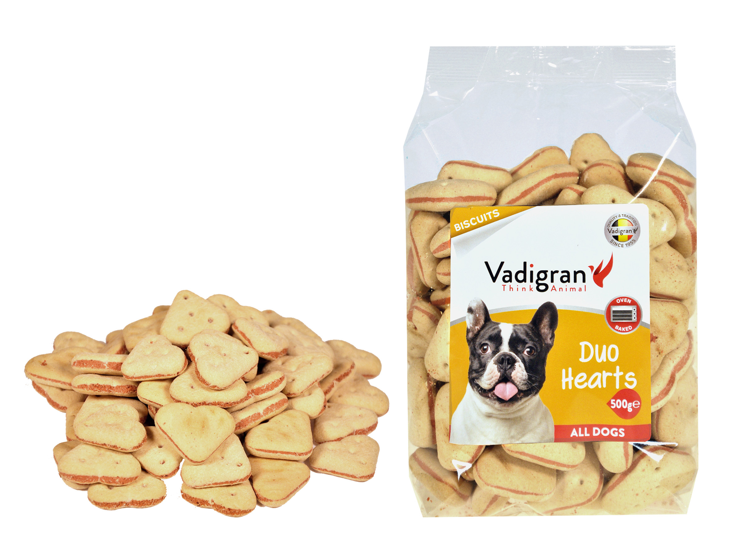 Expiring On- 04/04-  Vadigran Snack Dog Biscuits Duo Hearts - 500g