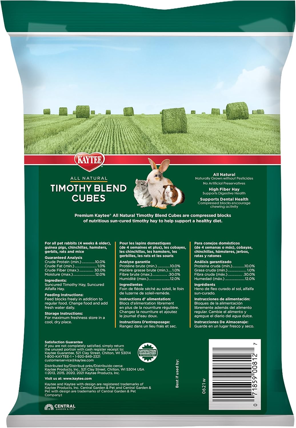 Expiring On-  19/02/2026- Kaytee Kt Timothy Cubes 6/1Lb Small Animal Hay 500g