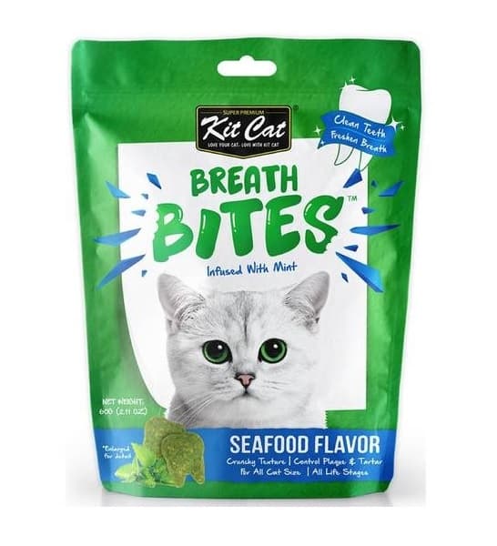 Expiring on- 02/02/2026 - Kitcat Breath Bites Seafood Flavor 60g