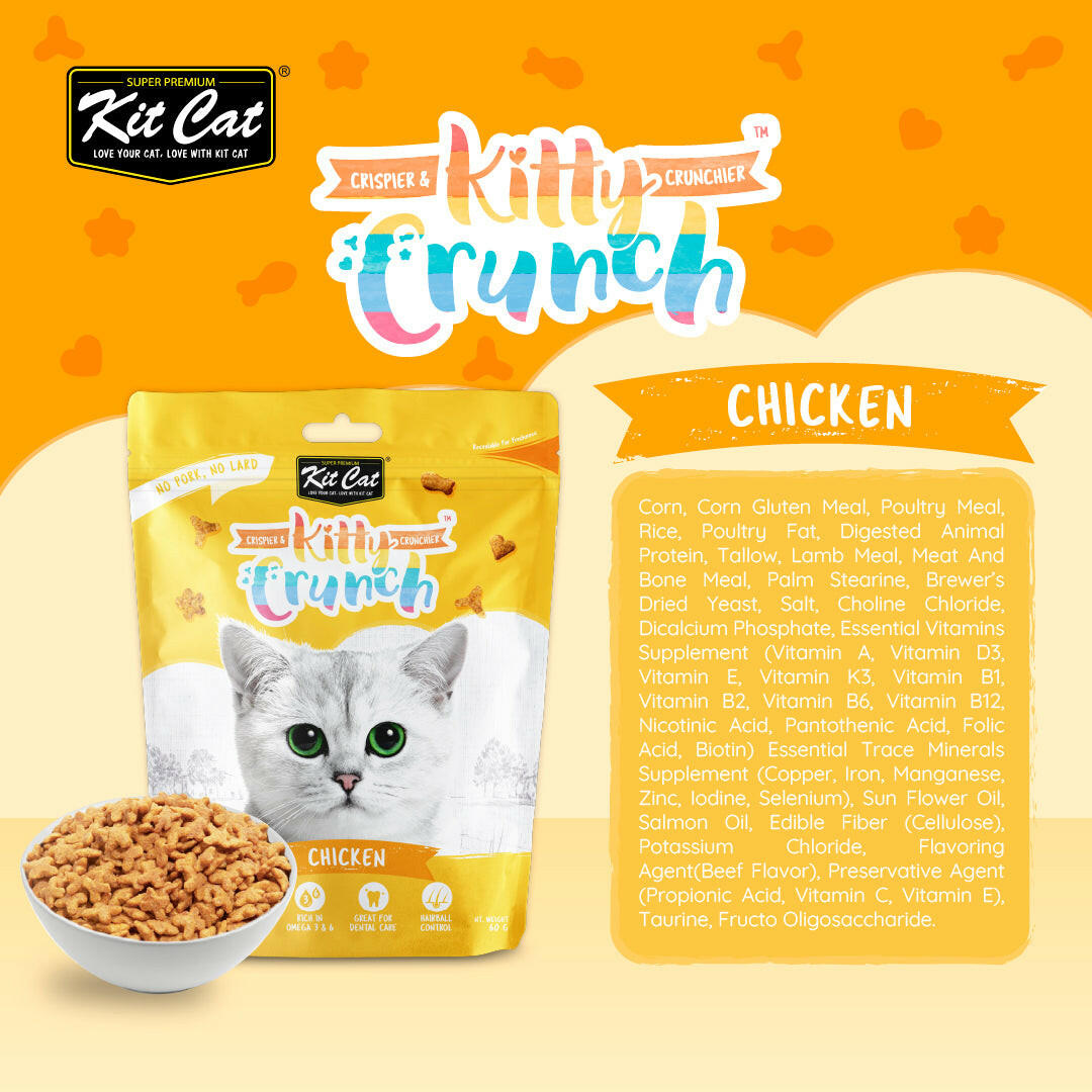 Expiring On-  26/02/2026- Kitcat Kitty Crunch Chicken Flavor 60g