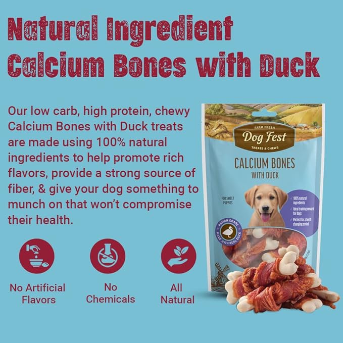 Expiring On-  28/02/2026- Dog Fest Calcium Bones with Duck Puppy Treats - 90g