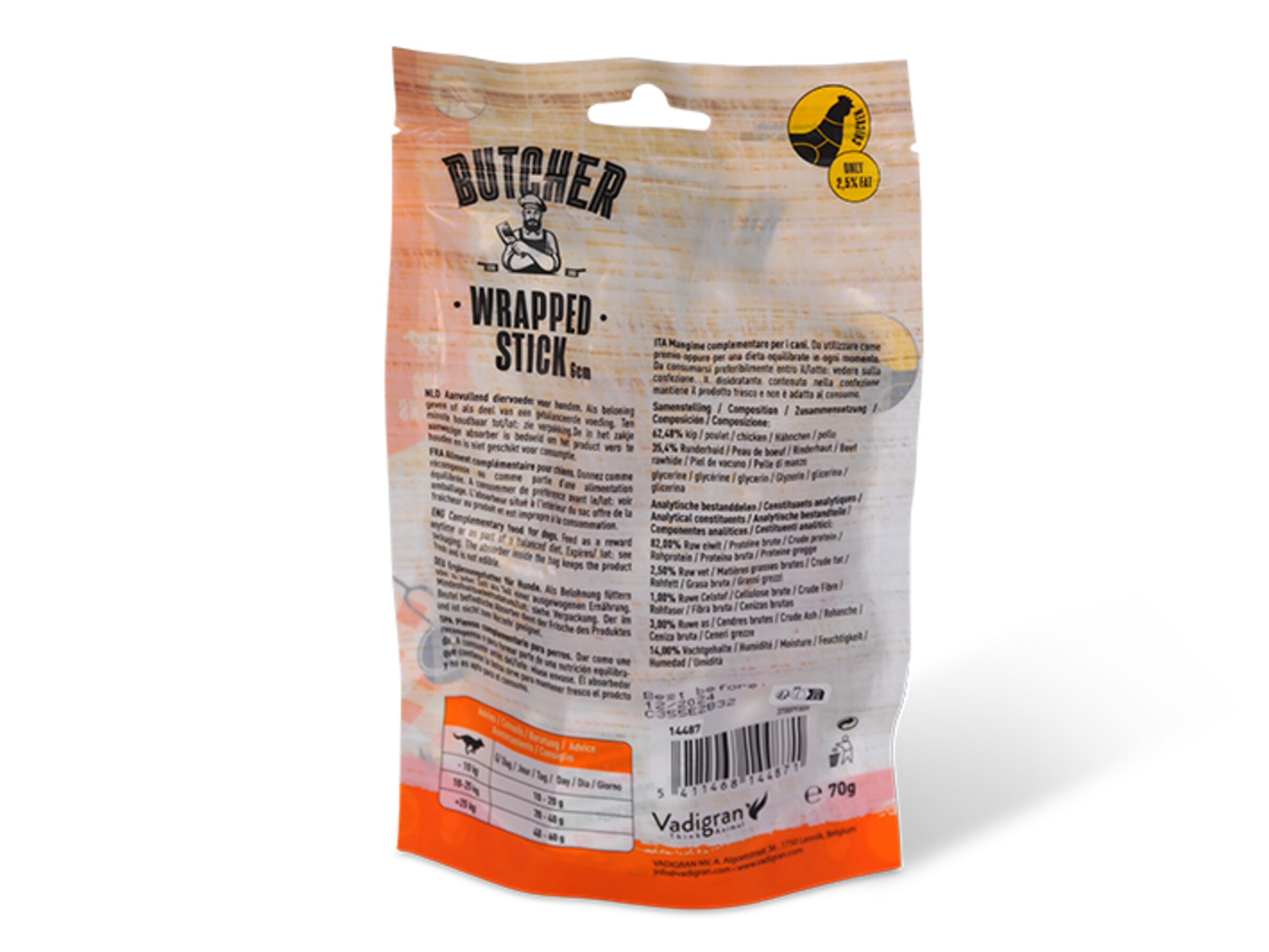 Expiring On-  30/01/2026- Vadigran Butcher Chicken Wrapped Stick 6cm 70g MINI