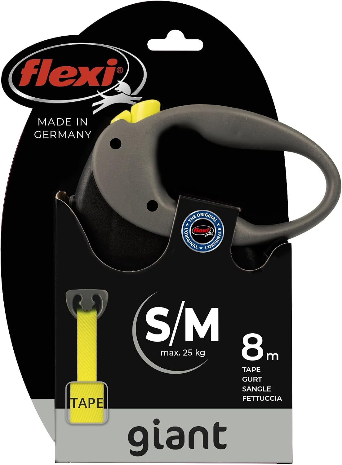 Flexi Giant Retractable Tape Lead M 8m - Black/Neon