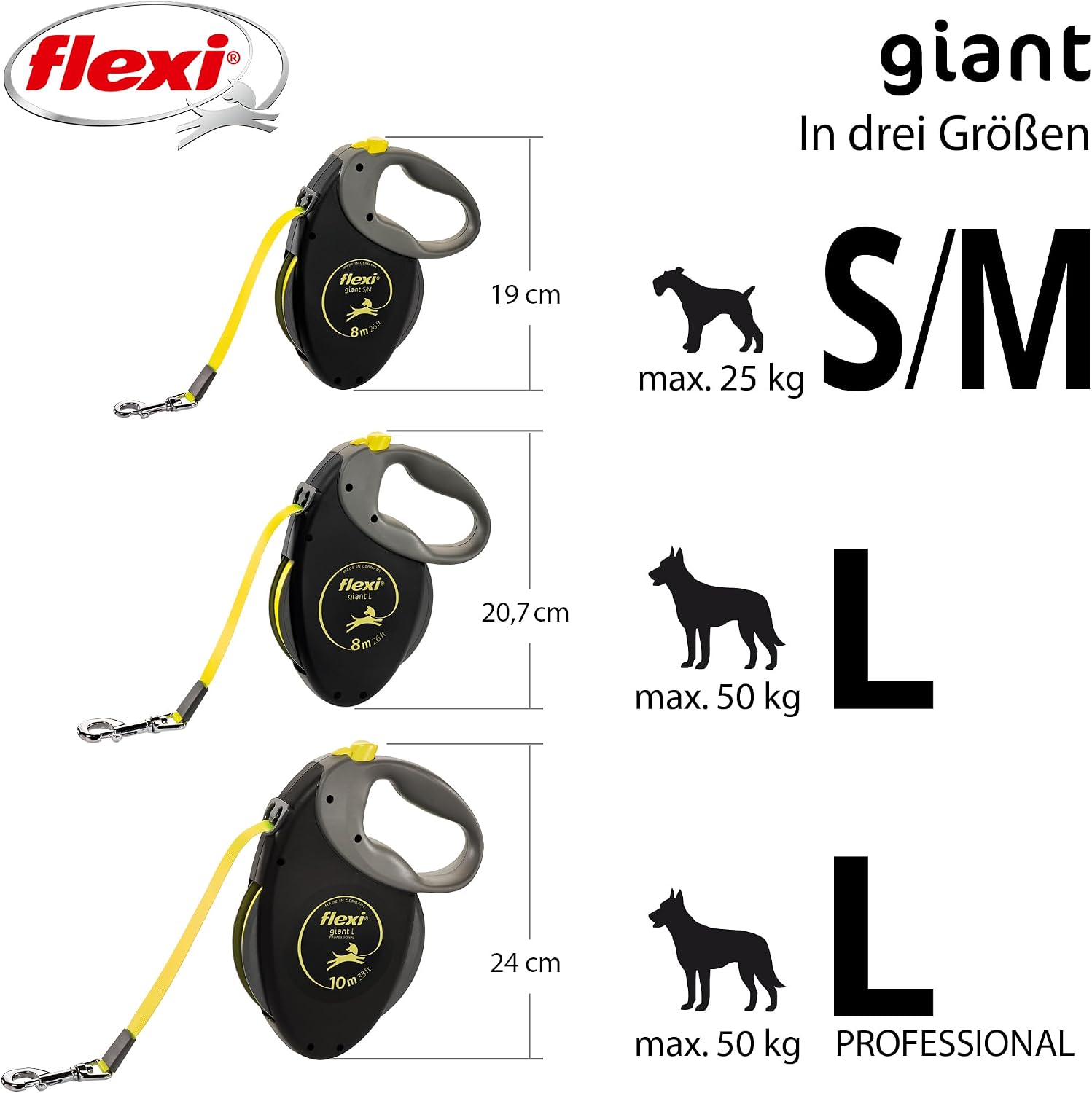 Flexi Giant Retractable Tape Lead M 8m - Black/Neon