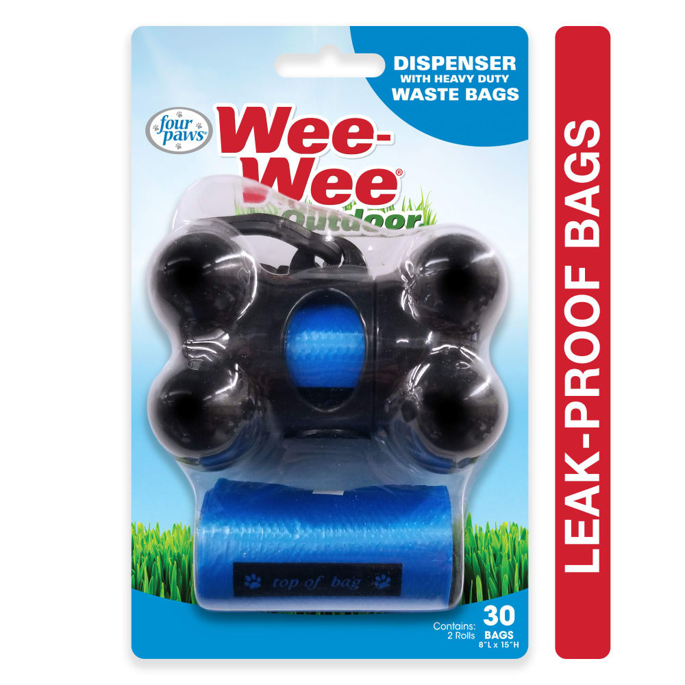 Four Paws Wee-Wee Outdoor Bone Shape Dispenser with Heavy Duty Waste Bags, 30 Count 8 x 15