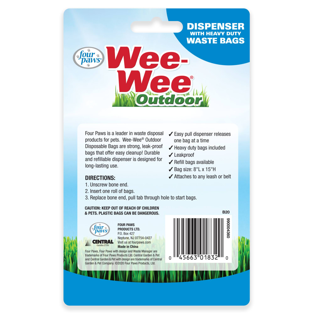 Four Paws Wee-Wee Outdoor Bone Shape Dispenser with Heavy Duty Waste Bags, 30 Count 8 x 15