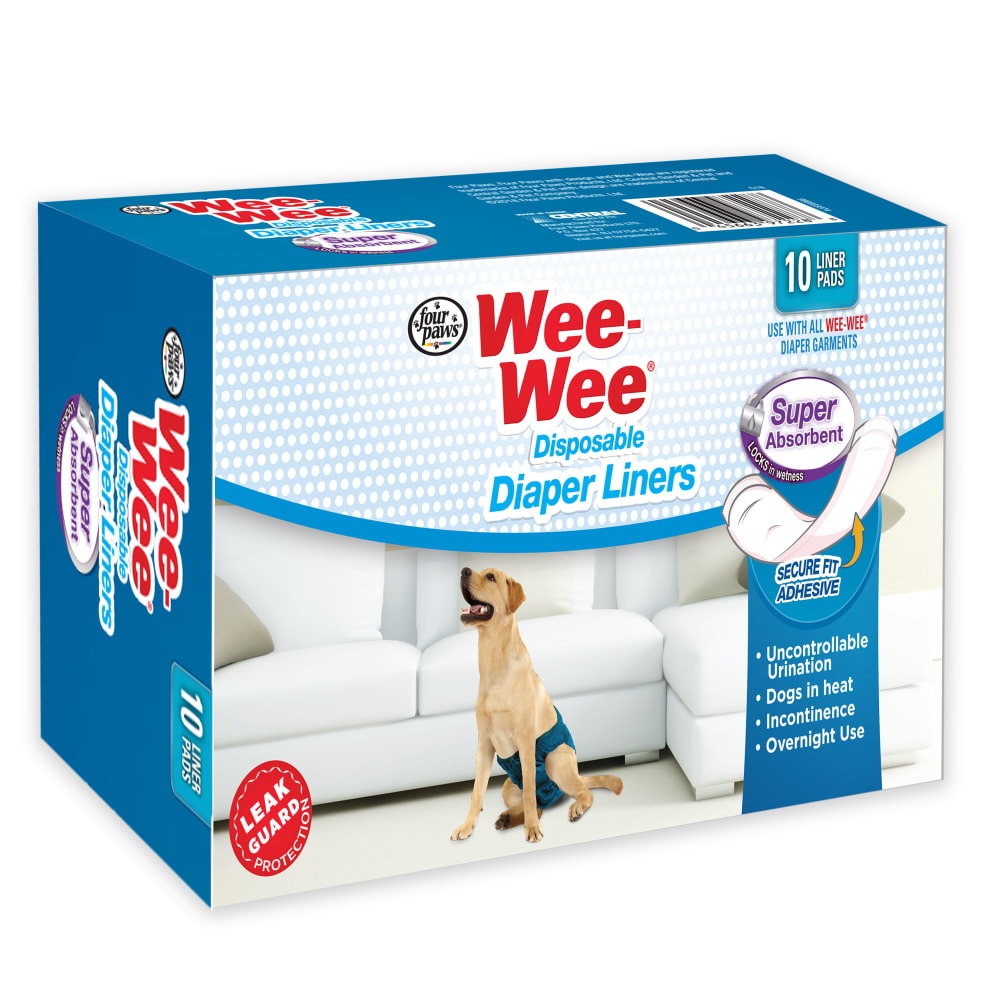Four Paws Wee-Wee Wetness Indicator Diaper Super Absorbent Liners, 10 Pack 2.75 x 8.25 x 4.5