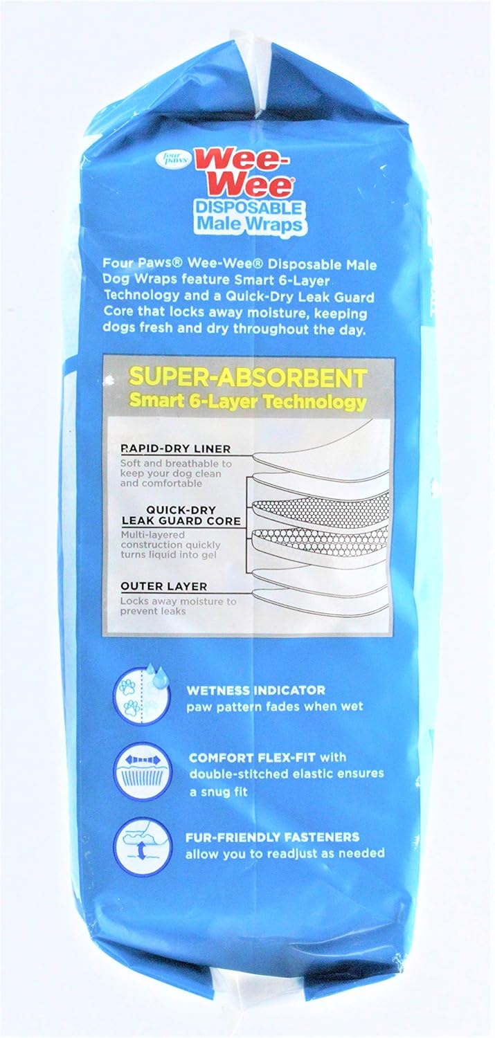 Four Paws Wee-Wee Wetness Indicator Male Dog Wraps, 12 Pack X-Small/Small