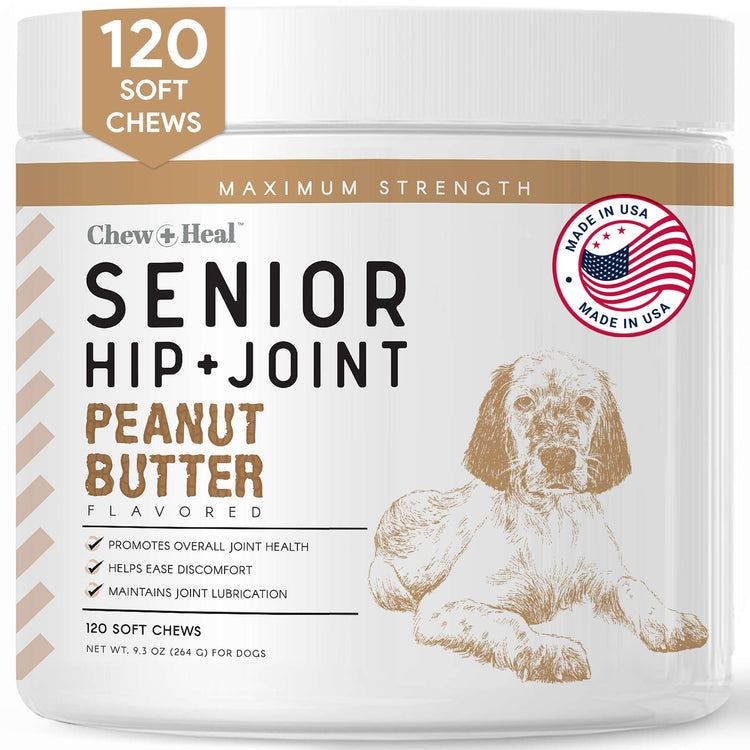 Chew & Heal - Hip & Joint Mobility Peanut Butter Flavored Soft Chew Senior Dog Supplement - 250gm