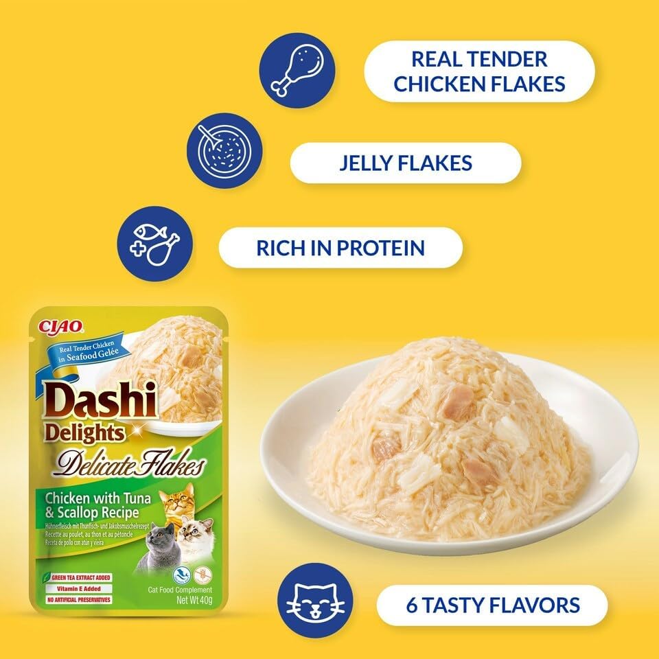 Inaba Dashi Delights Delicate Flakes Chicken With Tuna Recipe Cat Treats 40g