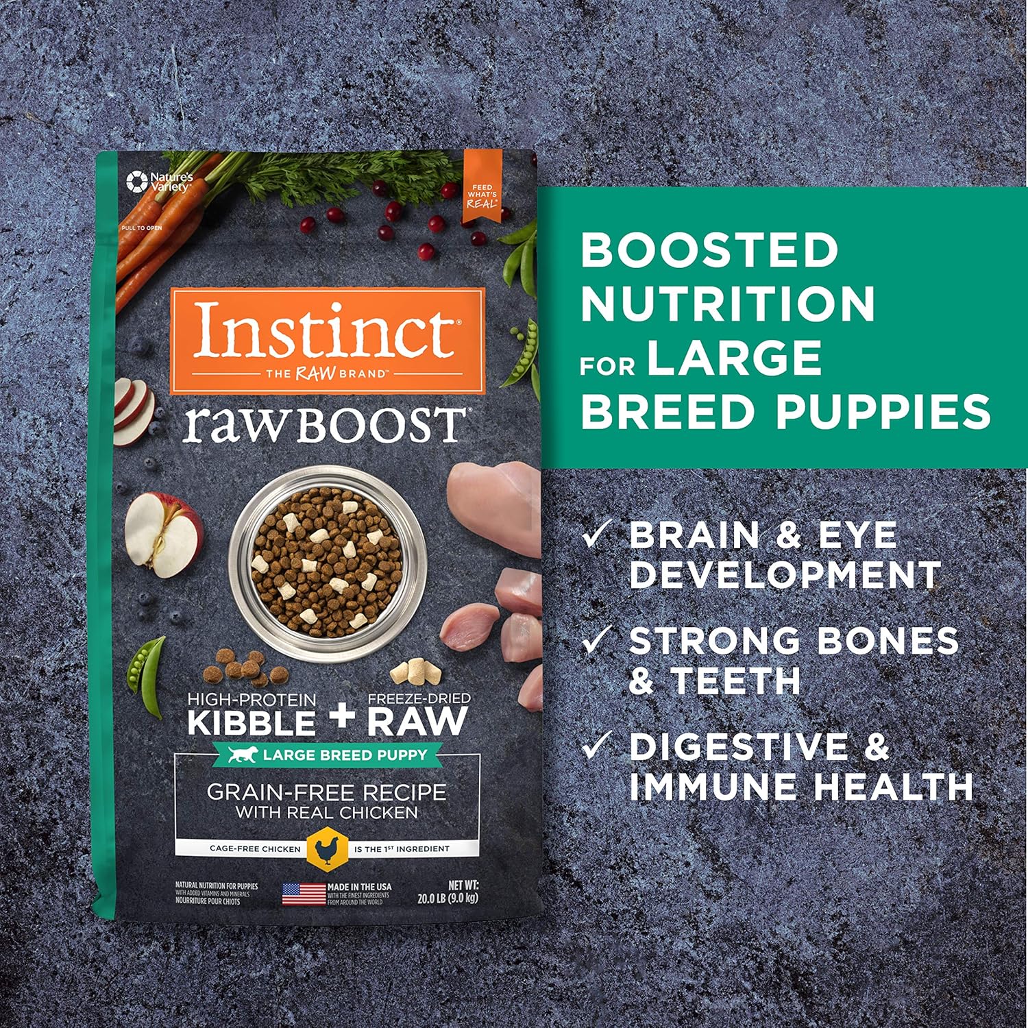 Instinct Raw Boost Kibble Chicken Puppy Large Breed Dog Dry Food 20lbs