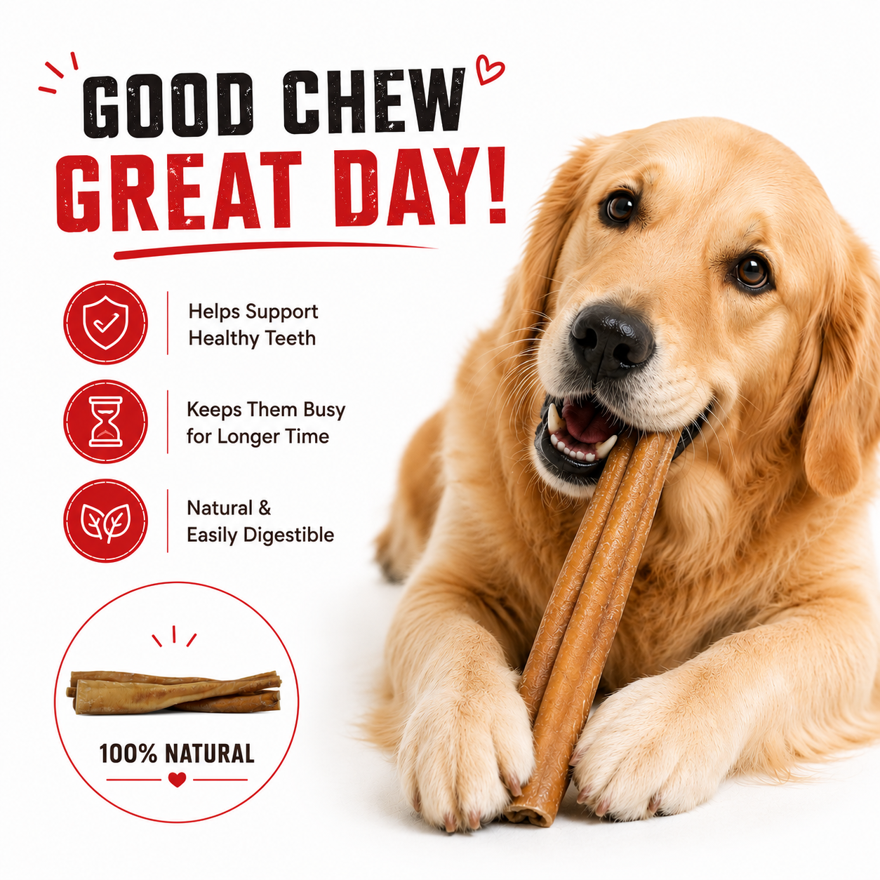 Petrix Dog Food Pizzle Natural Dog and pet food Chews and Treats 5 Pcs (12 Inch) (400g)