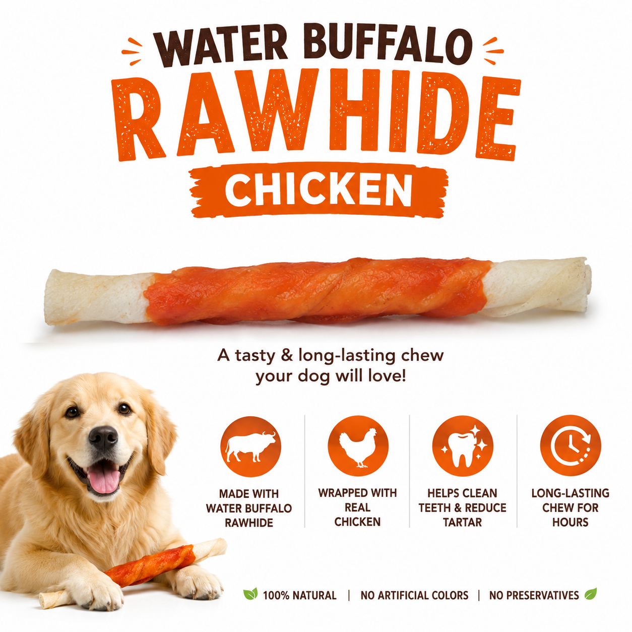 PETRIX Pet Food Twisted Stick Chicken Wrapped Dog Food Chew Treat – 10 Pcs, Buffalo Rawhide Chew Sticks with Chicken for Dogs