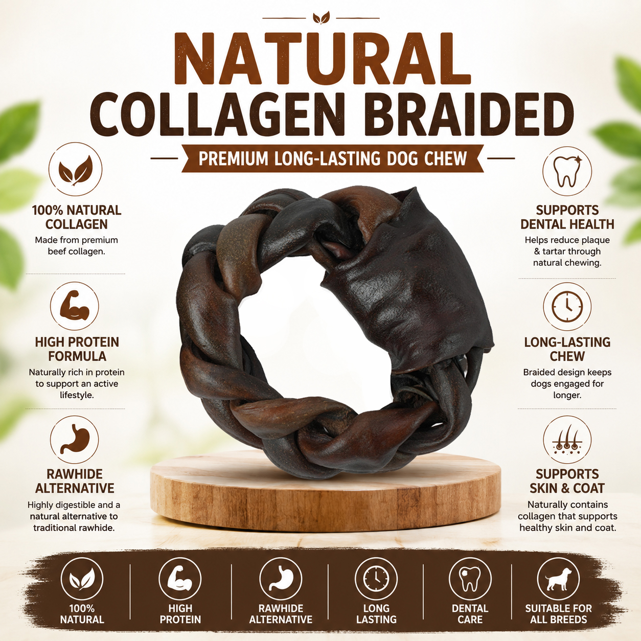 PETRIX Natural Collagen Braided Ring Dog Chew dog chew rings Treat – 2 Pcs, Braided Collagen Ring Chews for Dogs, Natural Chewing Treats long lasting (200)
