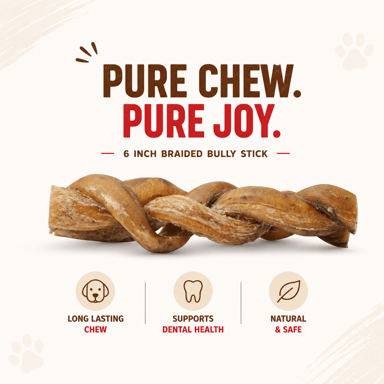 Petrix Dog Food Braided Pizzle Natural Dog and pet foods Chews and Treats 3 Pcs (6 Inch) (240g)