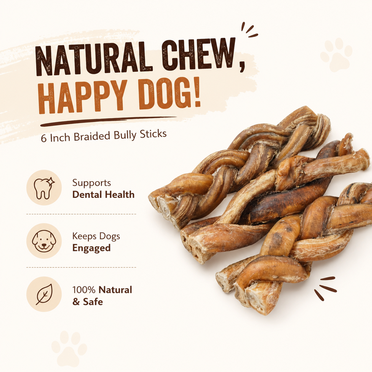 Petrix Dog Food Braided Pizzle Natural Dog and pet foods Chews and Treats 3 Pcs (6 Inch) (240g)