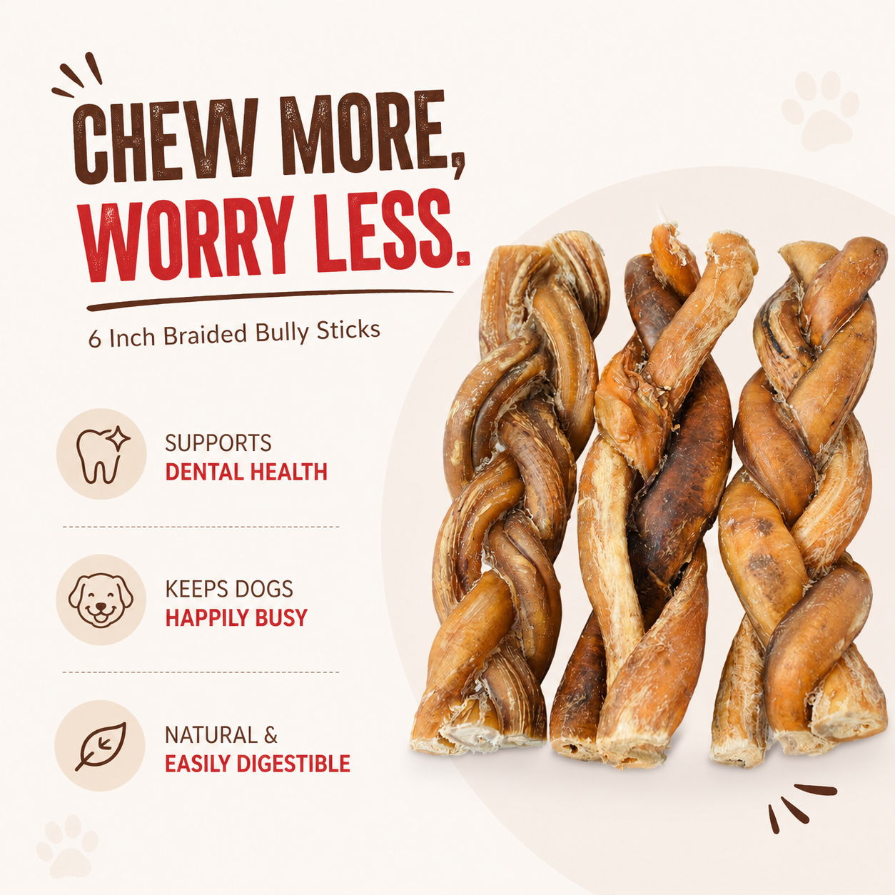 Petrix Dog Food Braided Pizzle Natural Dog and pet foods Chews and Treats 3 Pcs (6 Inch) (240g)