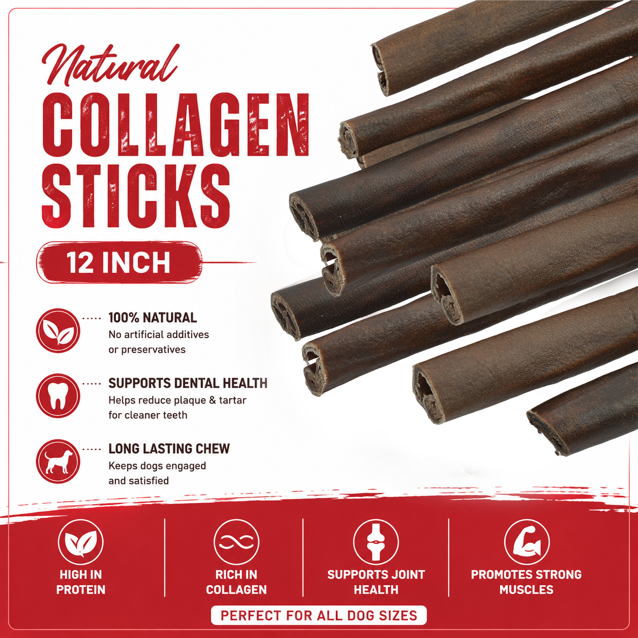 PETRIX Dog Food Natural Collagen Pet Chews Treat 12 Inch– 6 Pcs, Natural Collagen Sticks for Dogs, Long-Lasting Chewing Treats (480g)