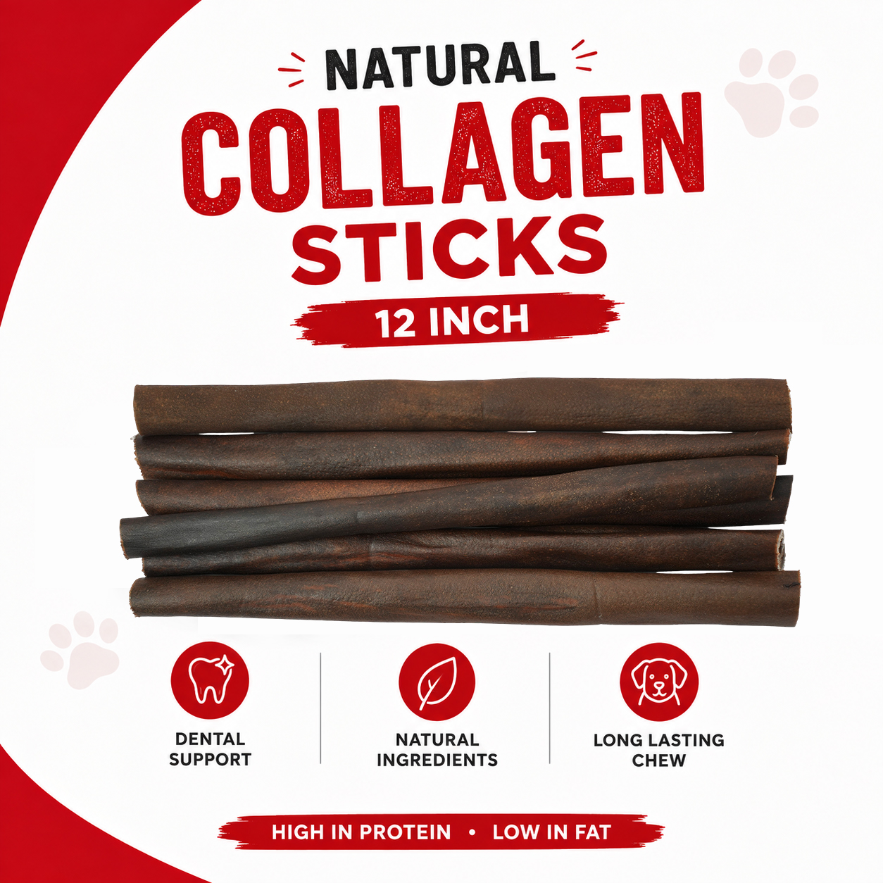 PETRIX Dog Food Natural Collagen Pet Chews Treat 12 Inch– 6 Pcs, Natural Collagen Sticks for Dogs, Long-Lasting Chewing Treats (480g)