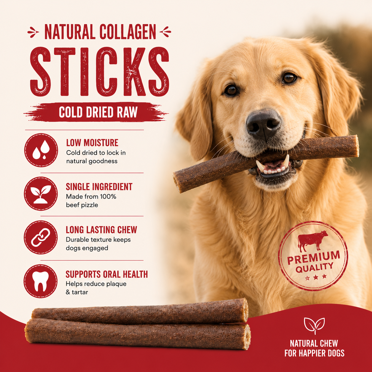 PETRIX Pet Food Natural Collagen Dog Food Chews and Treats 6 Inch – 8 Pcs, Natural Collagen Sticks for Dogs, Long-Lasting Chewing Treats (320g)