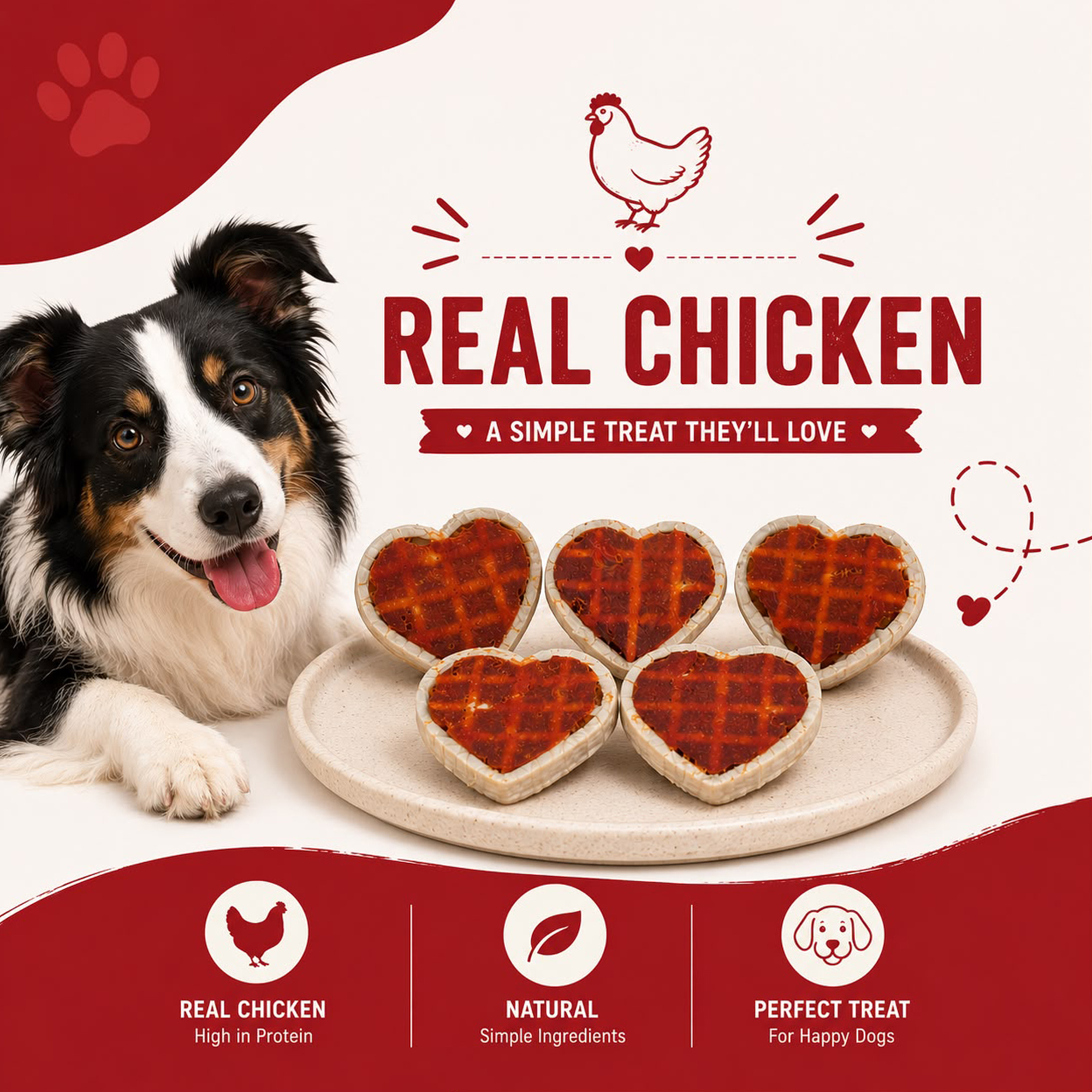 Petrix Heart Waffle with Chicken Flavour Dog Chew Treat, 5 Pcs