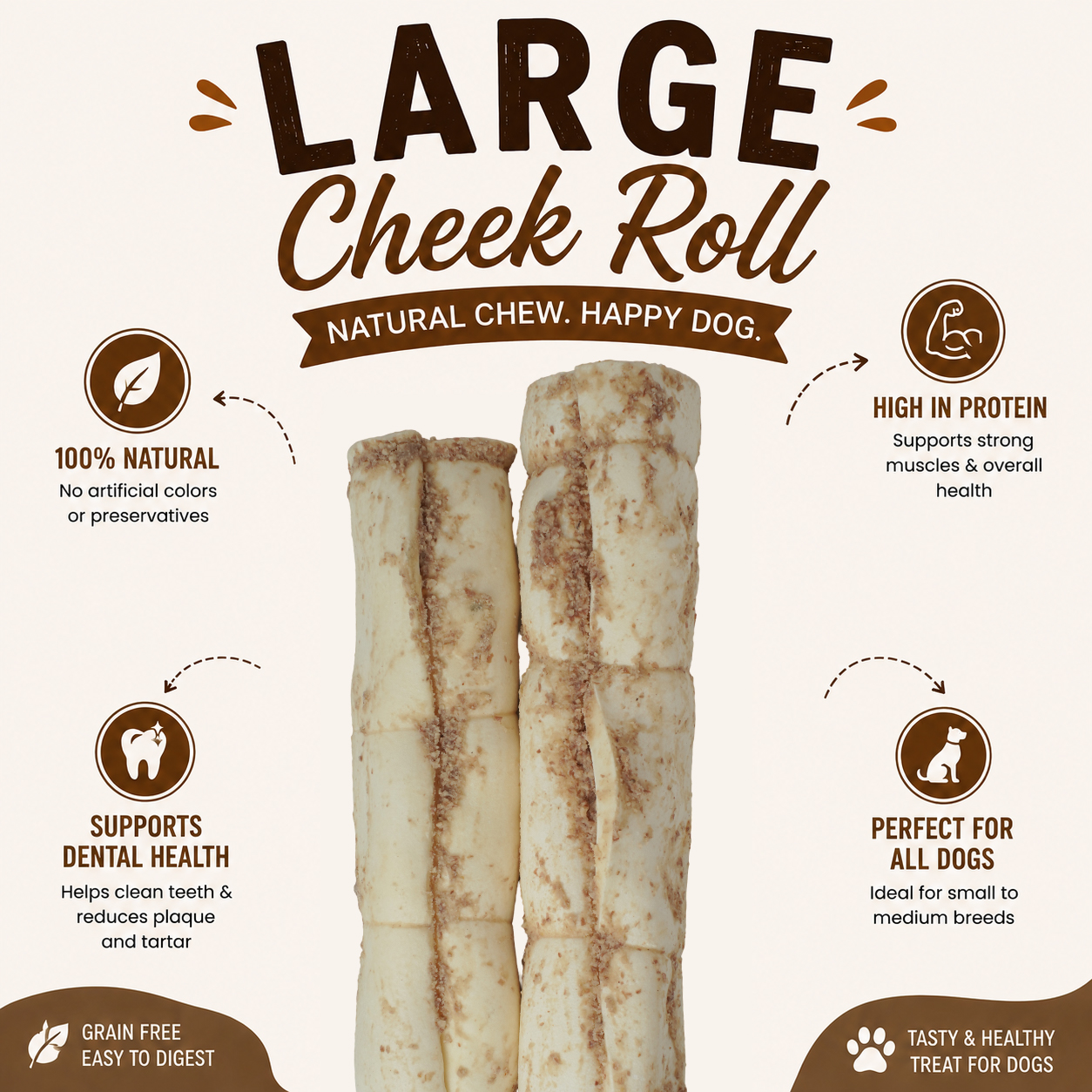 Petrix Large Cheek Roll Peanut Flavour Dog Chew Treat, 2 Pcs (10 Inch)