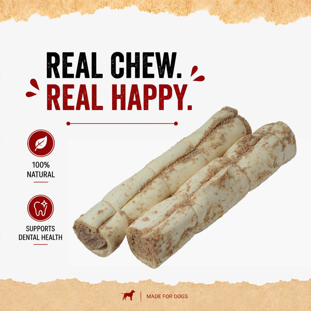 Petrix Large Cheek Roll Peanut Flavour Dog Chew Treat, 2 Pcs (10 Inch)