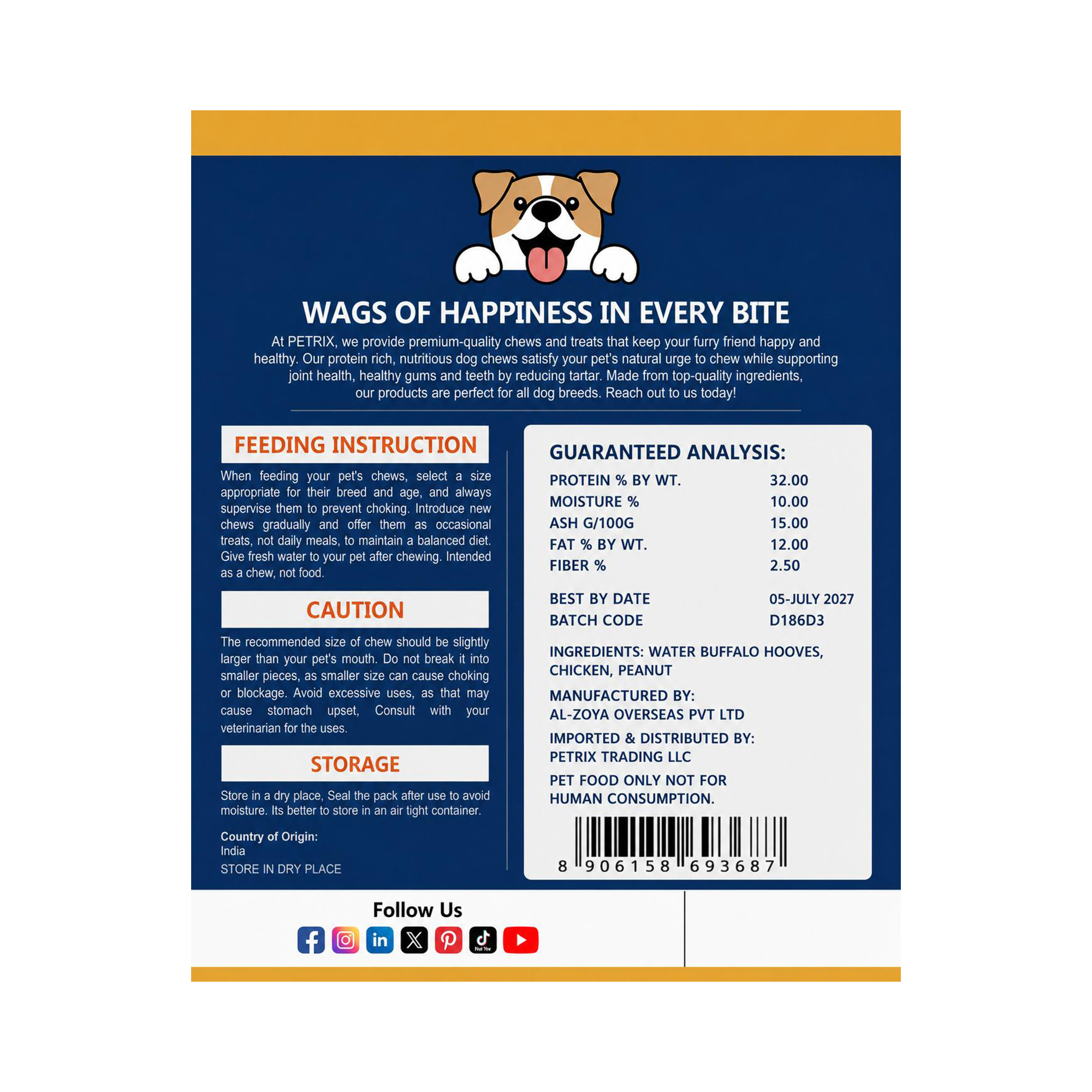 Petrix Pet food for Dog Filled Buffalo Hooves Pack of 2 – Natural Animal Hooves Chews with Tasty Filling for Dogs Chew and Treats (200g)