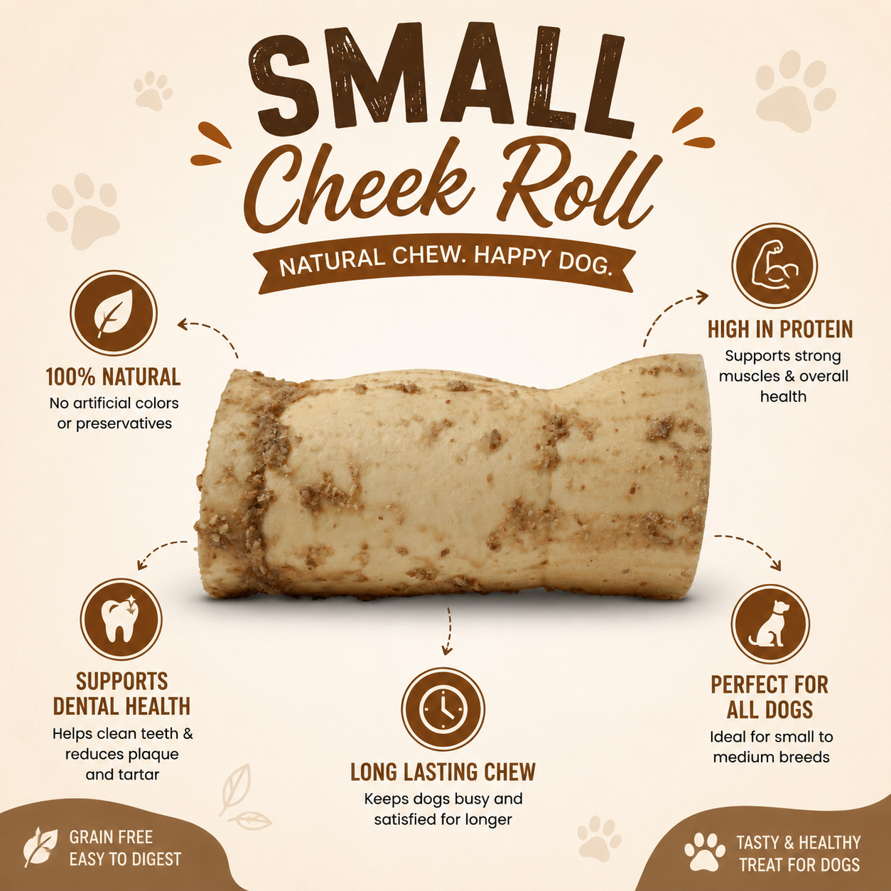 Petrix Small Cheek Roll Peanut Flavour Dog Chew Treat, 2 Pcs (6 Inch)