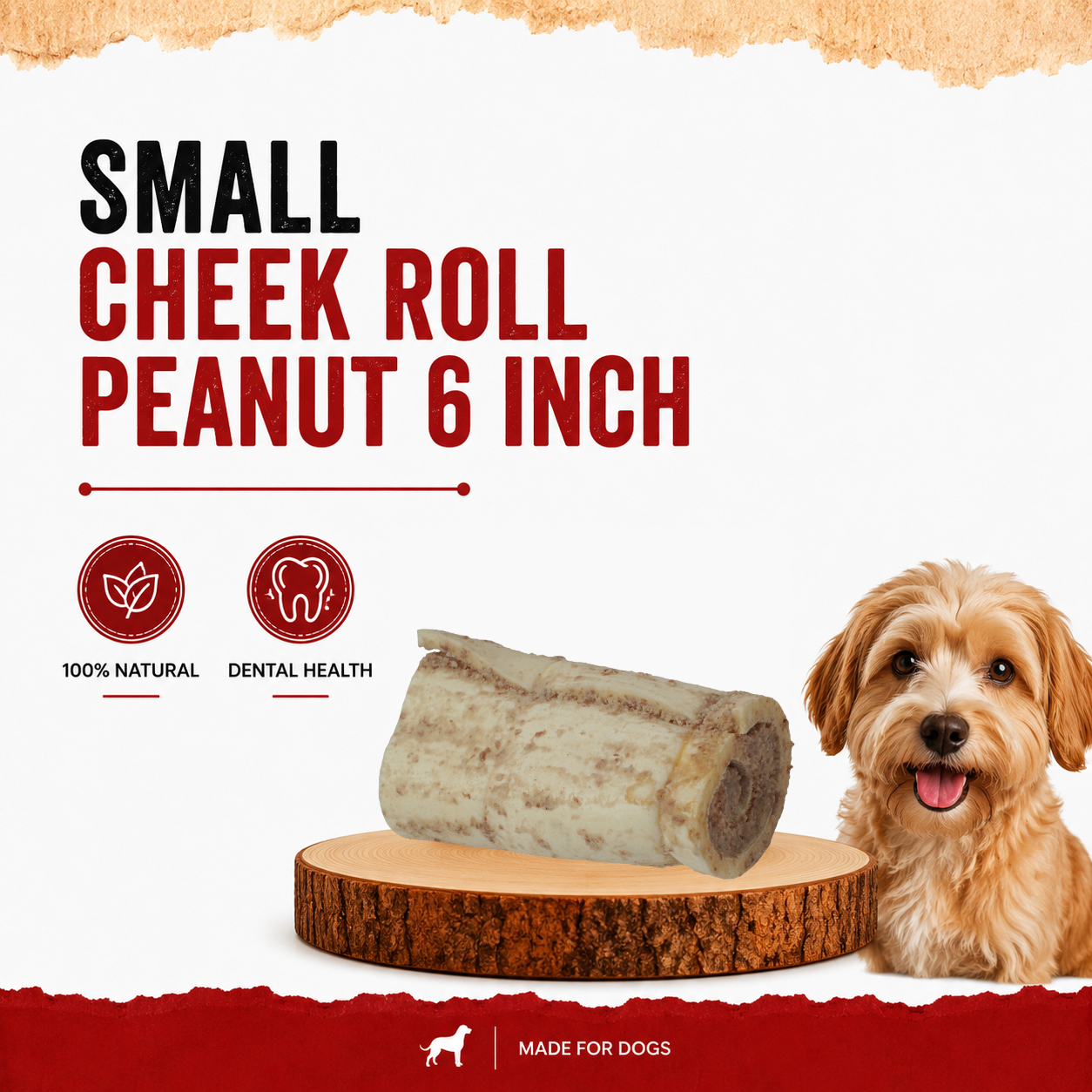 Petrix Small Cheek Roll Peanut Flavour Dog Chew Treat, 2 Pcs (6 Inch)